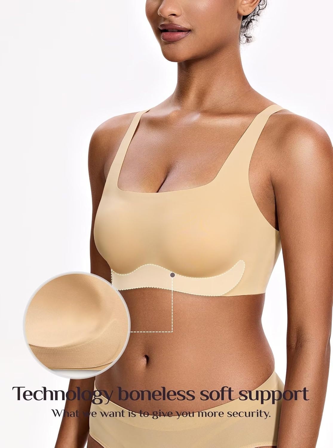 Deyllo Women's Wireless Bra Smooth Seamless Full Coverage No Underwire Plunge Sleep Bra Deep Nude L - Image 3