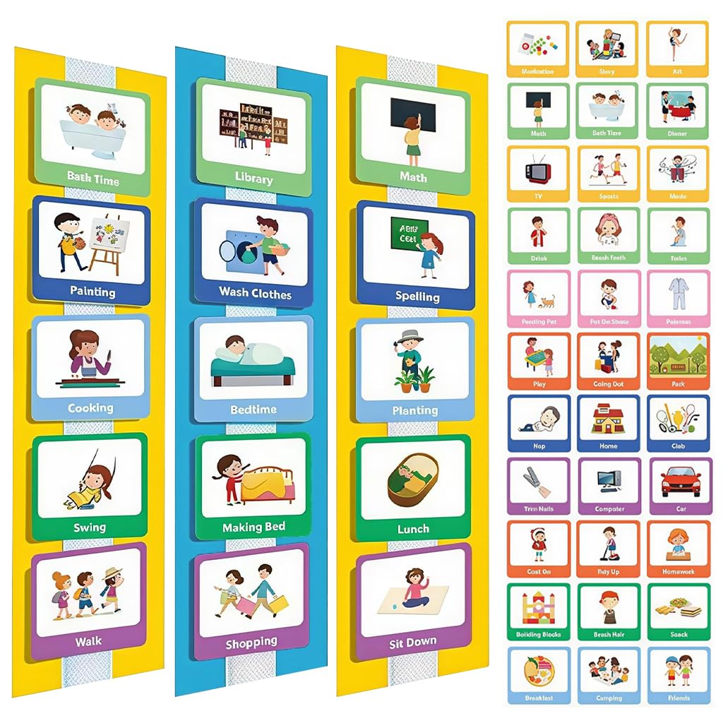 PATPAT® Schedule Planner Flash Cards for Kids, Wall Planner Autism Daily Chore Routine Chart with 60 Cards, 12 Background ...