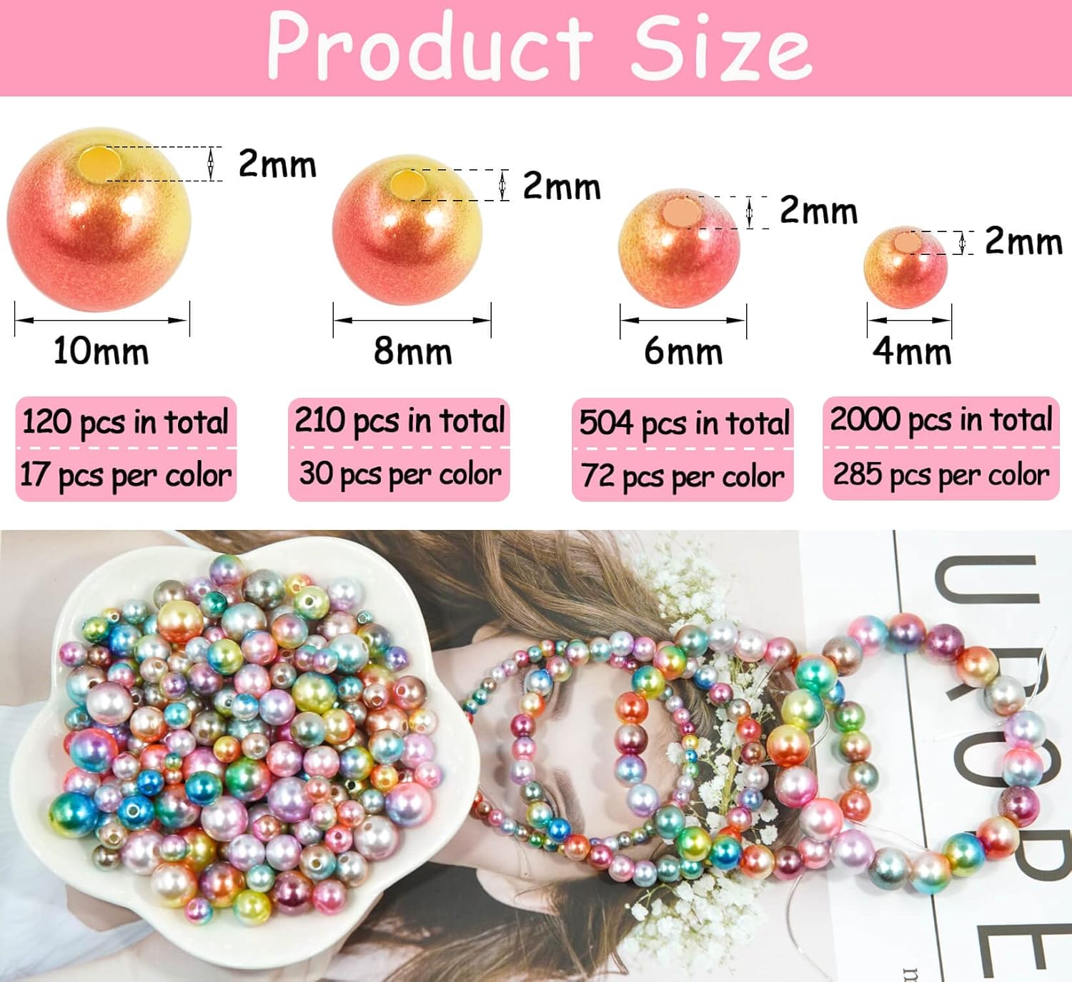 2800 pcs Gradient Mermaid Pearl Beads for Jewelry Making, 7 Colors 4mm 6mm 8mm 10mm Round Spacer Rainbow Beads Faux ABS Bracelet Beads for DIY Earring Necklaces Bracelet Making (Gradient A)