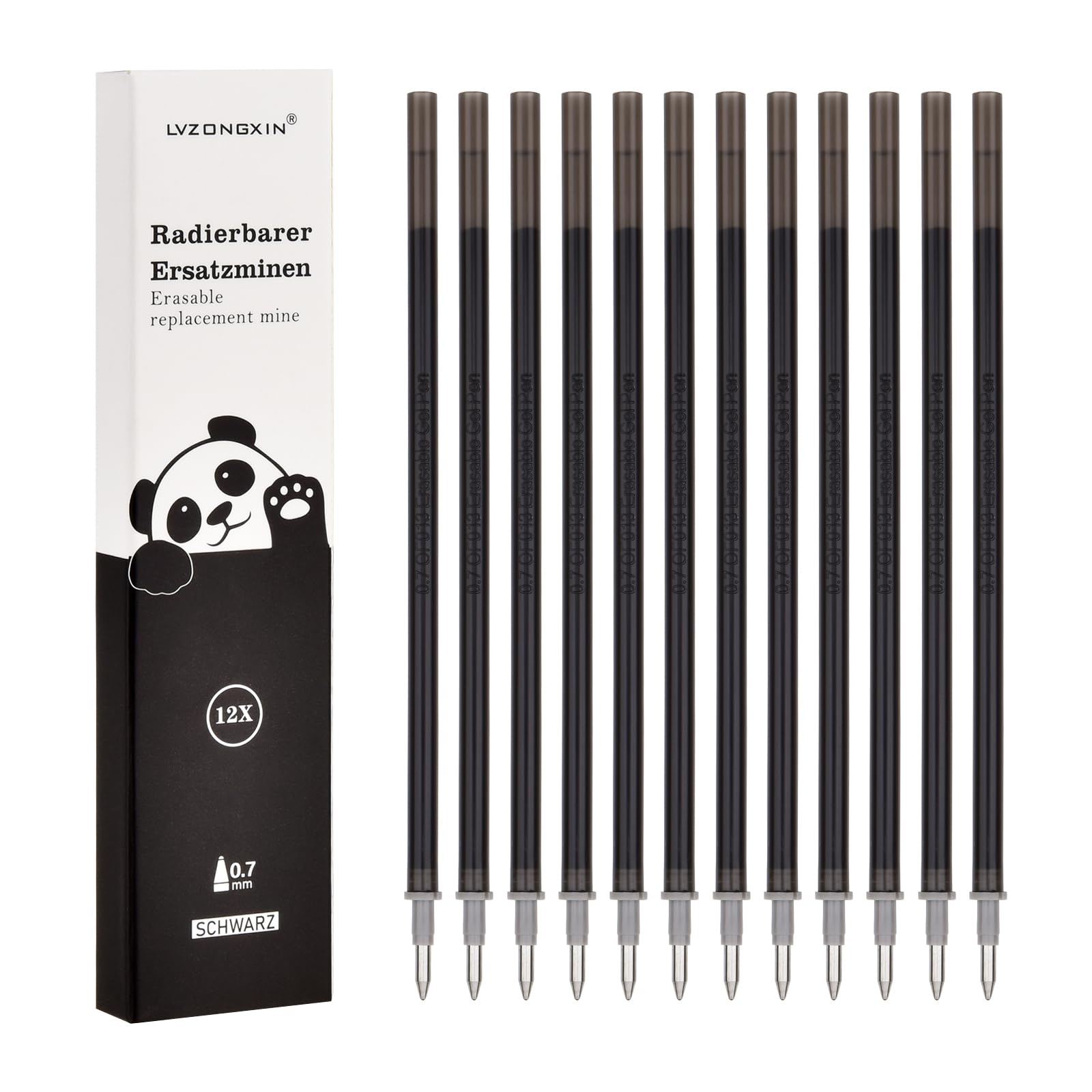 Ersatzminen, Kompatibel Mit Legami Gelstiften, [ 12, Schwarz ], Nachfüllminen mit radierbarer Tinte – 0.7 – mittlere Stärke – Gel-Tintenrollermine