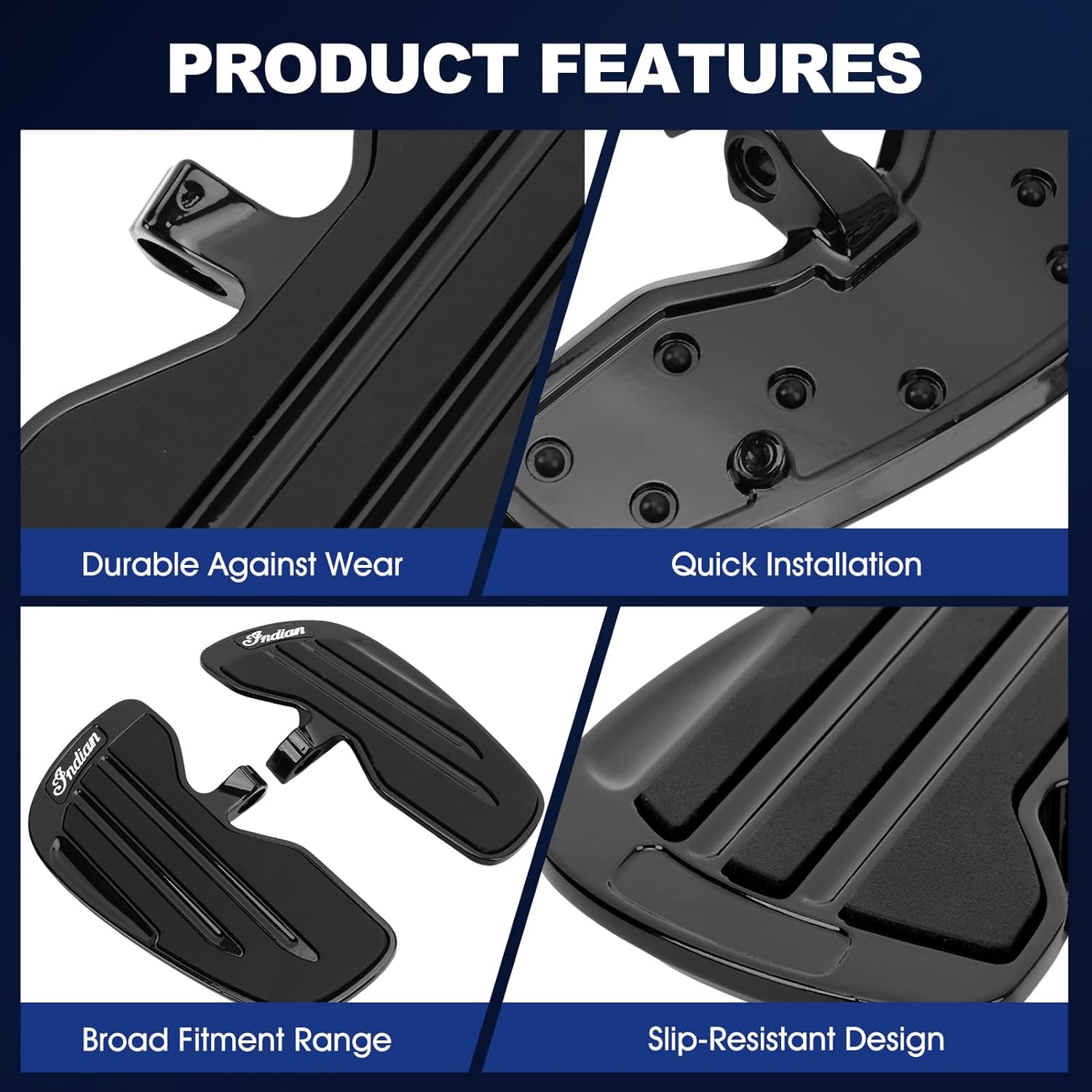 Aluminum Front Rider Floorboards Foot Pegs Compatible with Indian Sixty Bobber 2015‑2021, Motorcycle Rider Floorboards, Indian Accessories, Driver Foot Pegs with Grip (black)