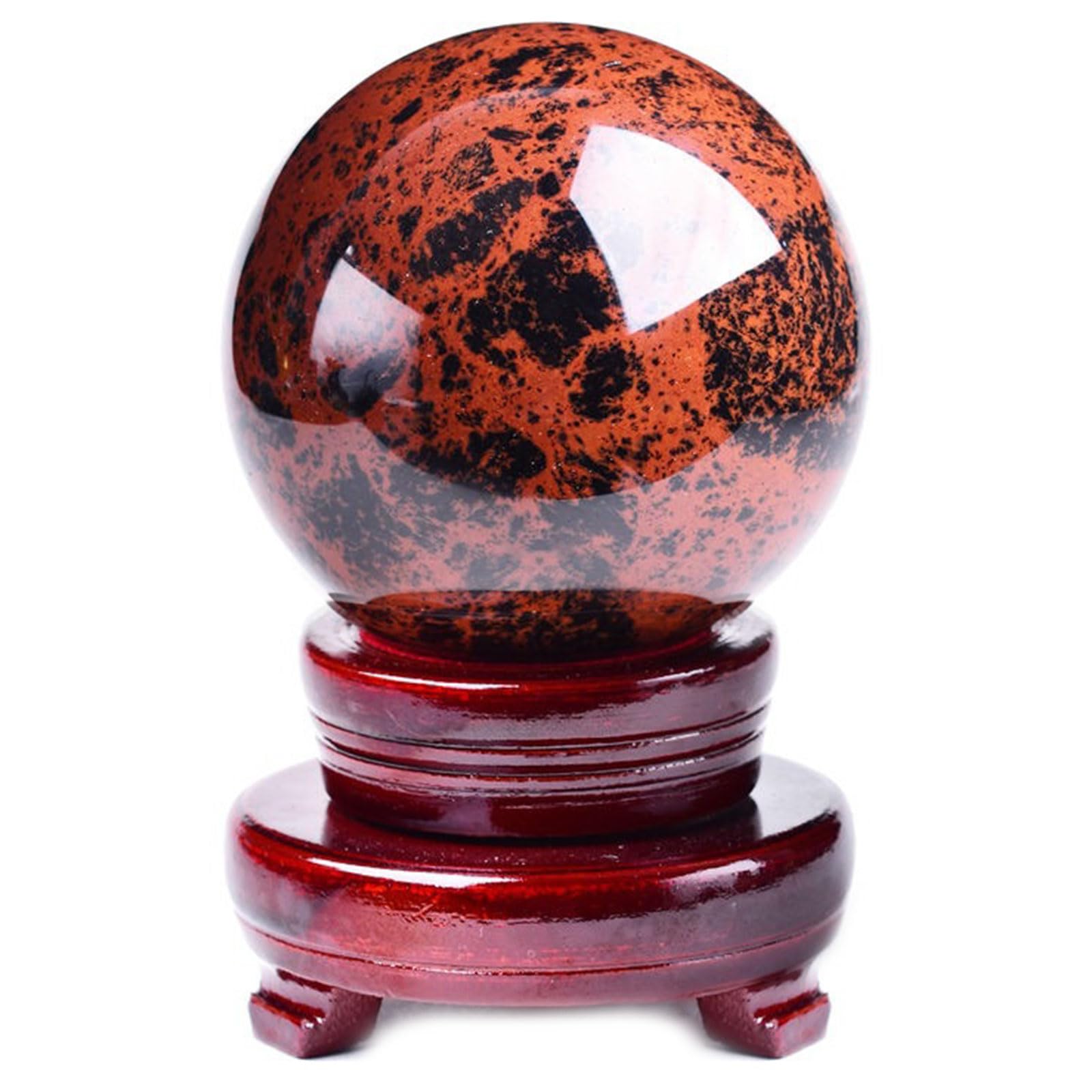 Rote Schwarze Obsidian heilende Quarz-Kugel Natürliche Edelstein Skulptur Figur mit Stand für Reiki, Home Decor, Kristalle und heilende Steine,80mm