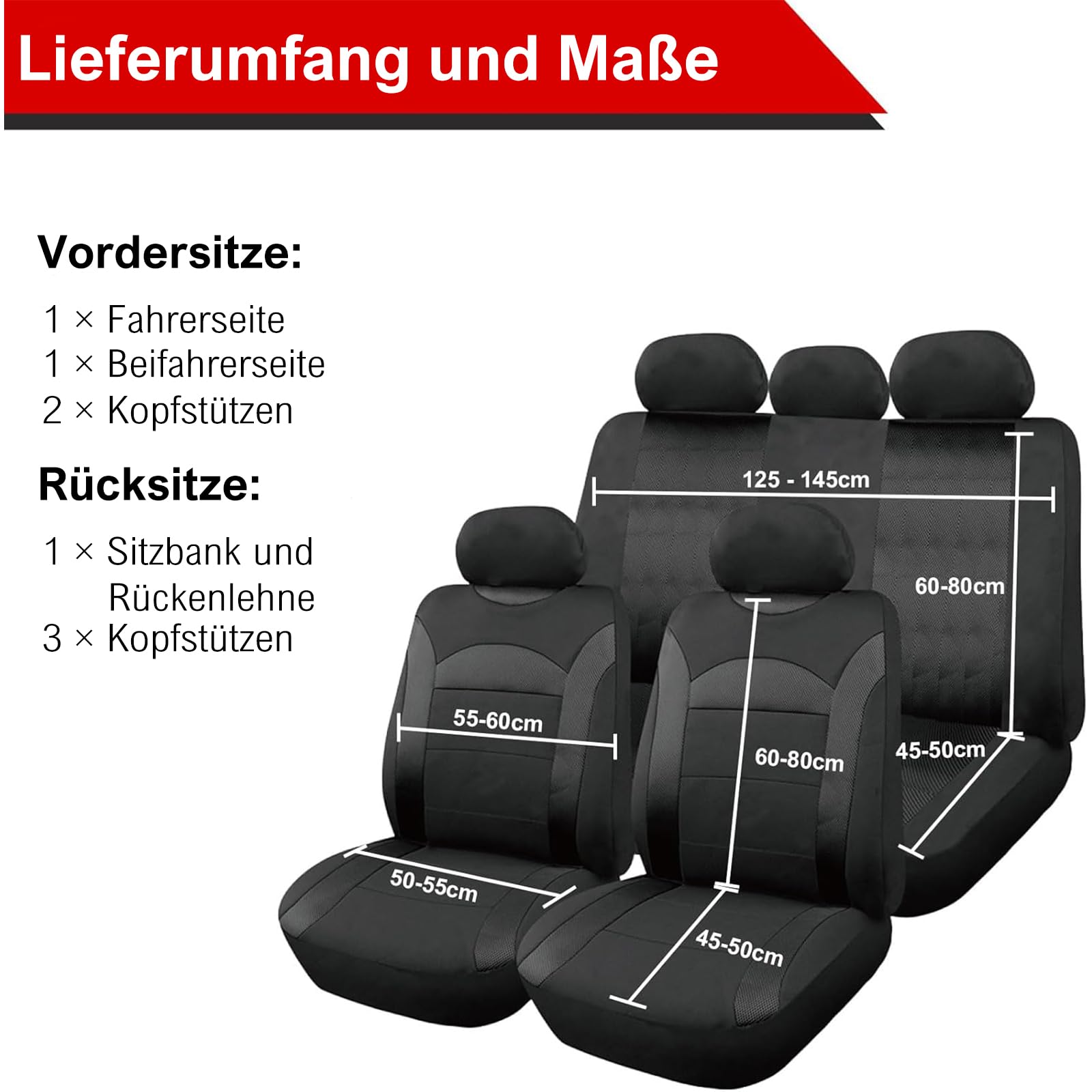 5 Funda para Asiento de Coche,Juego Completo Universal,Poliéster 100%, Transpirable y Comodo con Color Azul,Rojo,Gris y Negro (Azul)