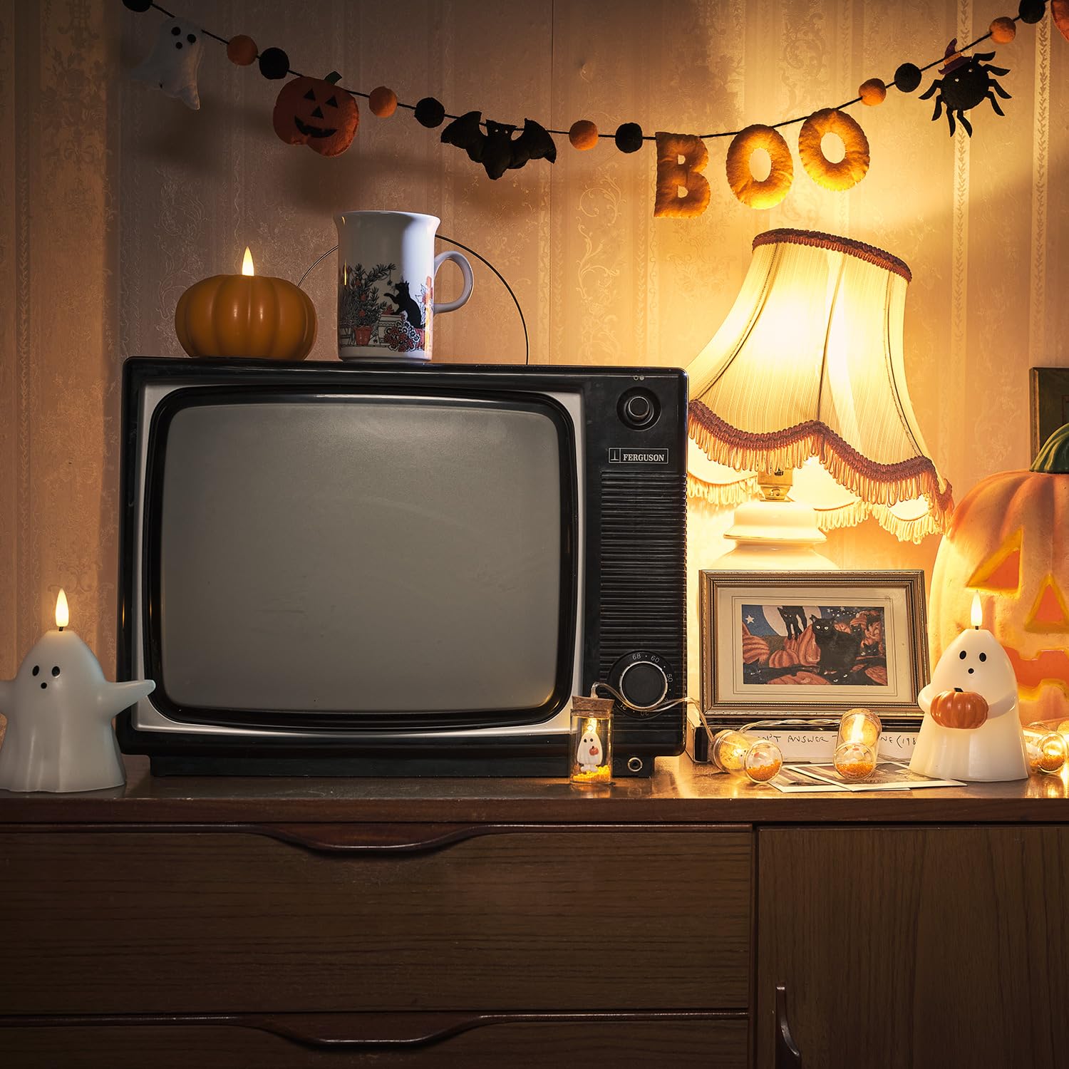Lot 4 Bougies LED TruGlow® Cire Noire Effet Fondu – Blanc Chaud Halloween, Minuterie 6h + Télécommande