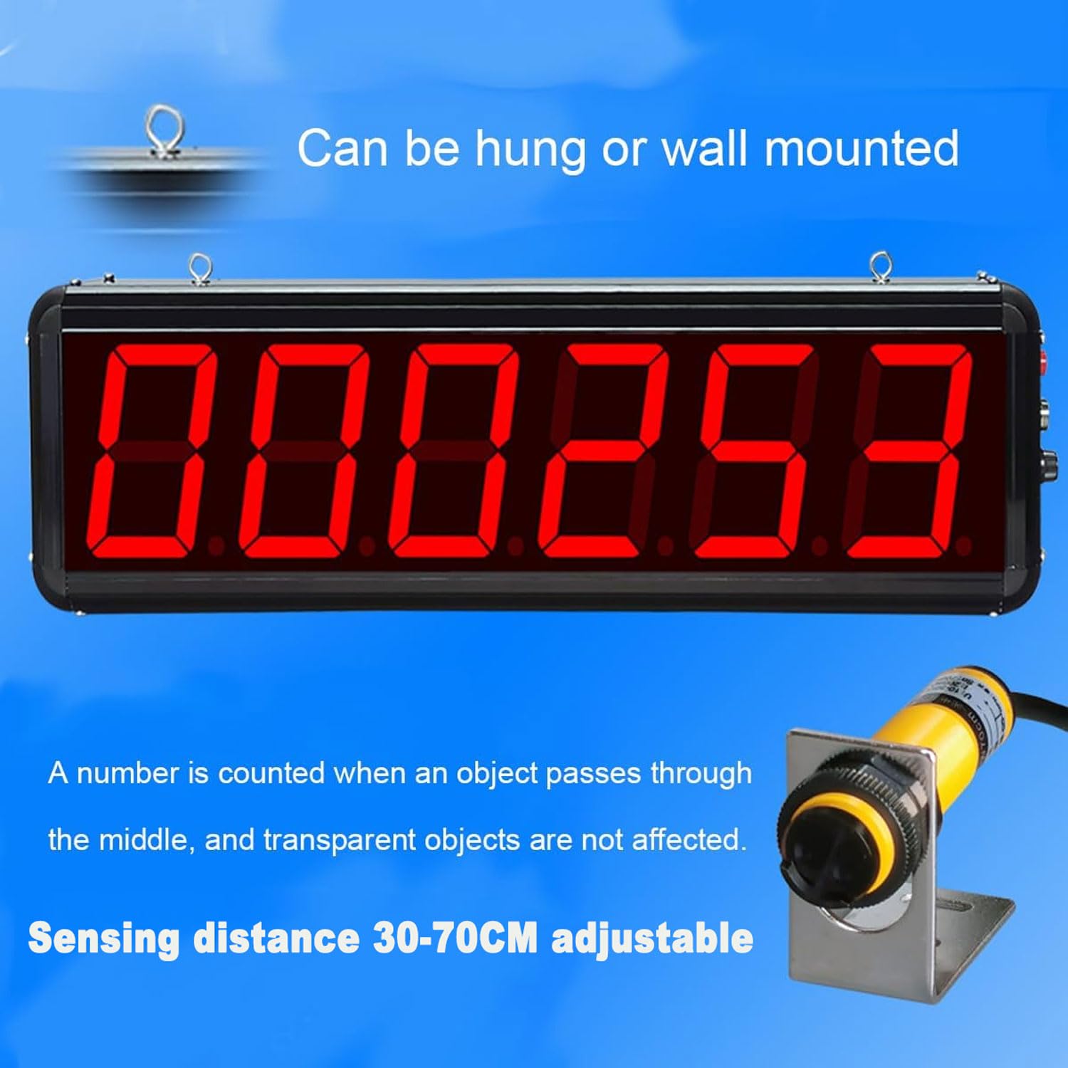 SICWEDIM 3in Led Digital Counter, 6-Digit Display Large Screen Conveyor Counter, Sensor Distance 70CM, Count Up to 999999 People Visitor Counter