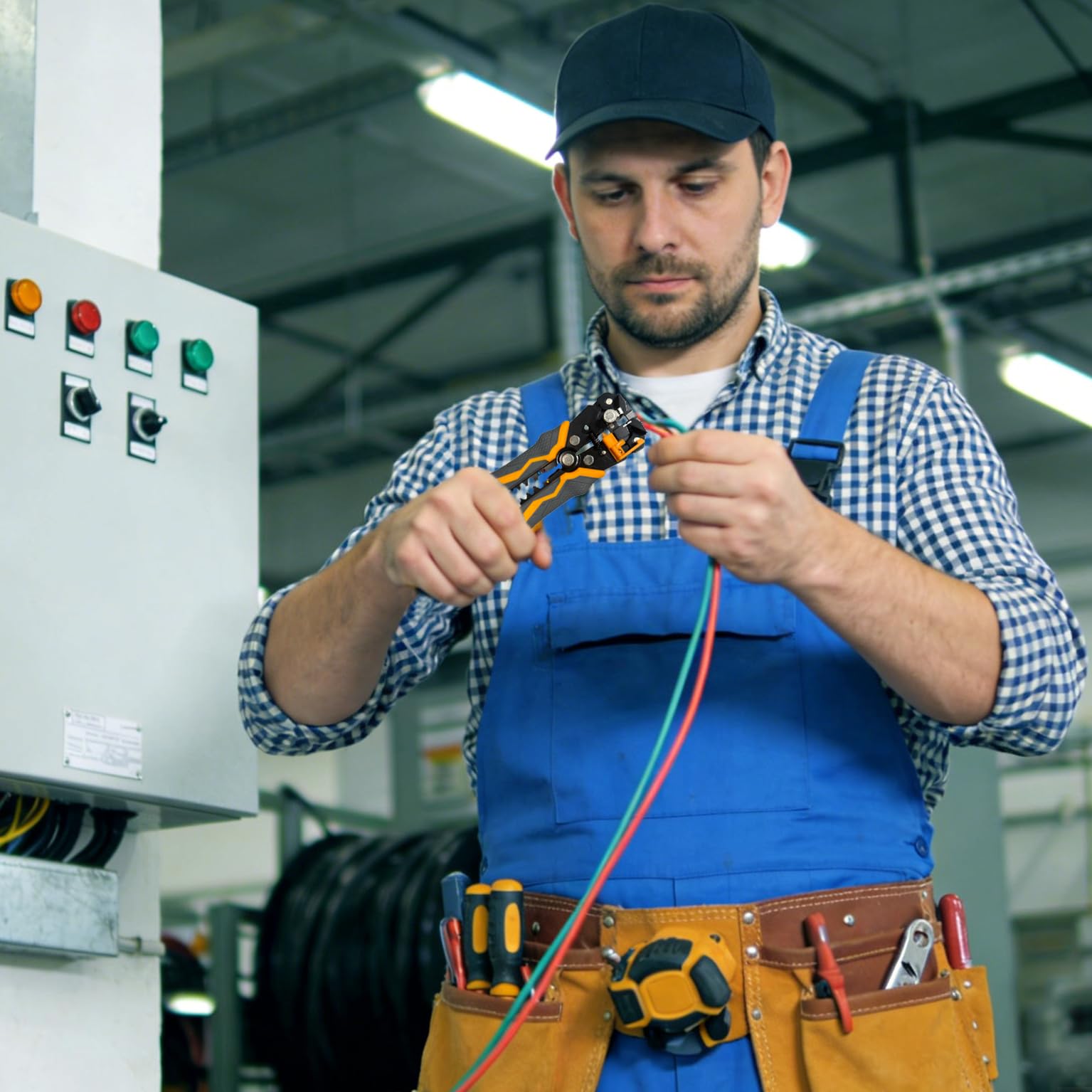 Pelacables autoajustable, pelacables 3 en 1, herramienta pelacables automática 3 en 1, herramienta pelacables de 8 pulgadas para 10-24 AWG, para uso industrial y bricolaje