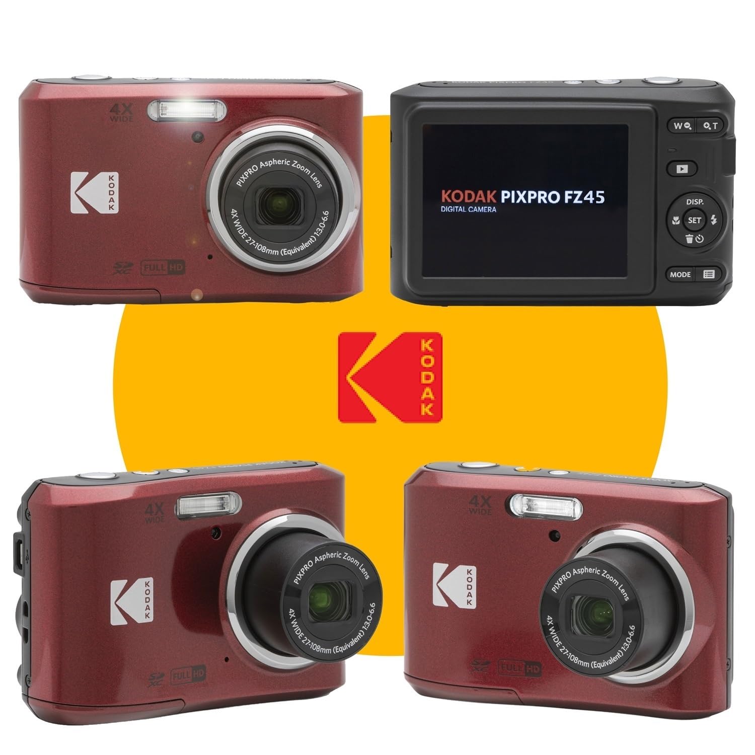 KODAK PIXPRO FZ45 レッド Câmera Digital Kodak PIXPRO FZ45 Vermelha - Pacote Definitivo com