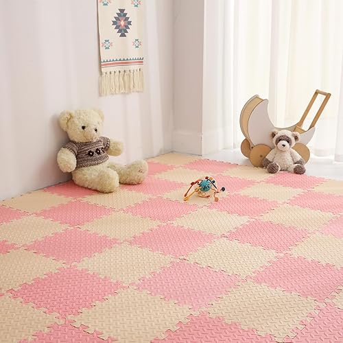 Miniatura 9 de Tamiplay Tapete de juego de espuma de 16 azulejos, tapetes entrelazados de 0.4 pulgadas de grosor con colores sólidos, tapete de juego cuadrado para