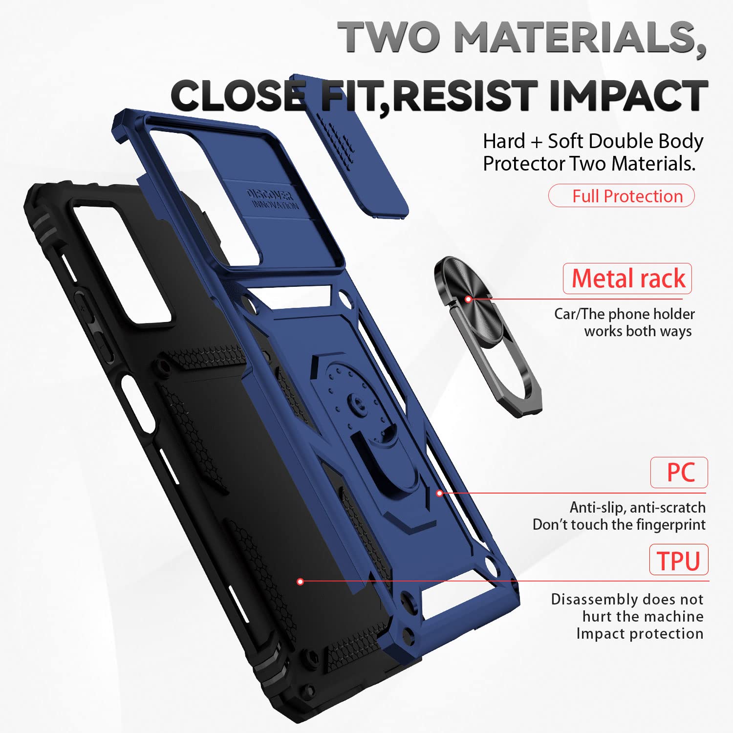 Funda para Xiaomi Redmi Note 11 Pro/Note 11 Pro 5G Carcasă Armor Militar Cubierta de Cámara Deslizante Proteger Fundas con 360 Full Protección Anillo Soporte Silicona Estuche Cover Case,Azul — view 8
