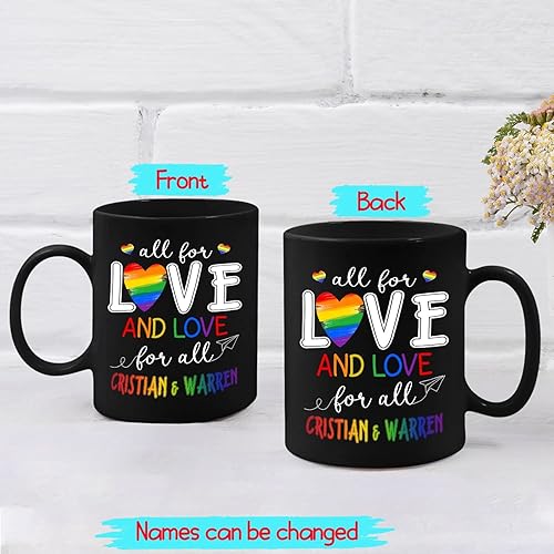 Miniatura 2 de Taza de cerámica personalizada con nombre «All For Love And Love For All», taza de café gay lesbiana LGBT LGBTQ de 11 onzas y 15 onzas, taza de café