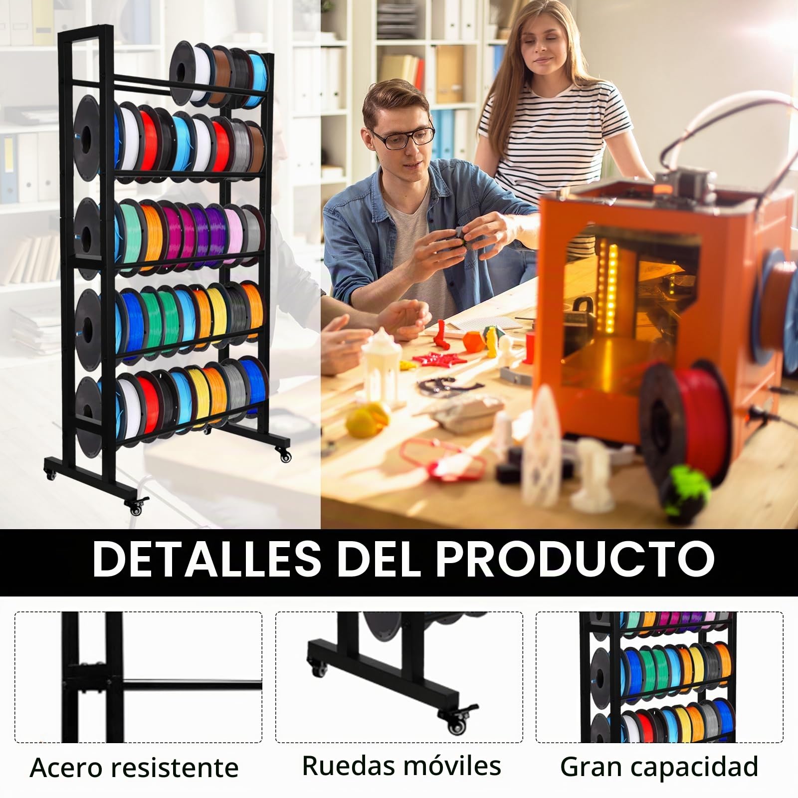 Estante De Almacenamiento De Filamentos De 5 Niveles Para Impresoras 3d, 130x70x22cm, Soporte De Almacenamiento Para Filamentos De ImpresióN 3d Compatible Para Pla, Abs, Petg, Tpu, Madera