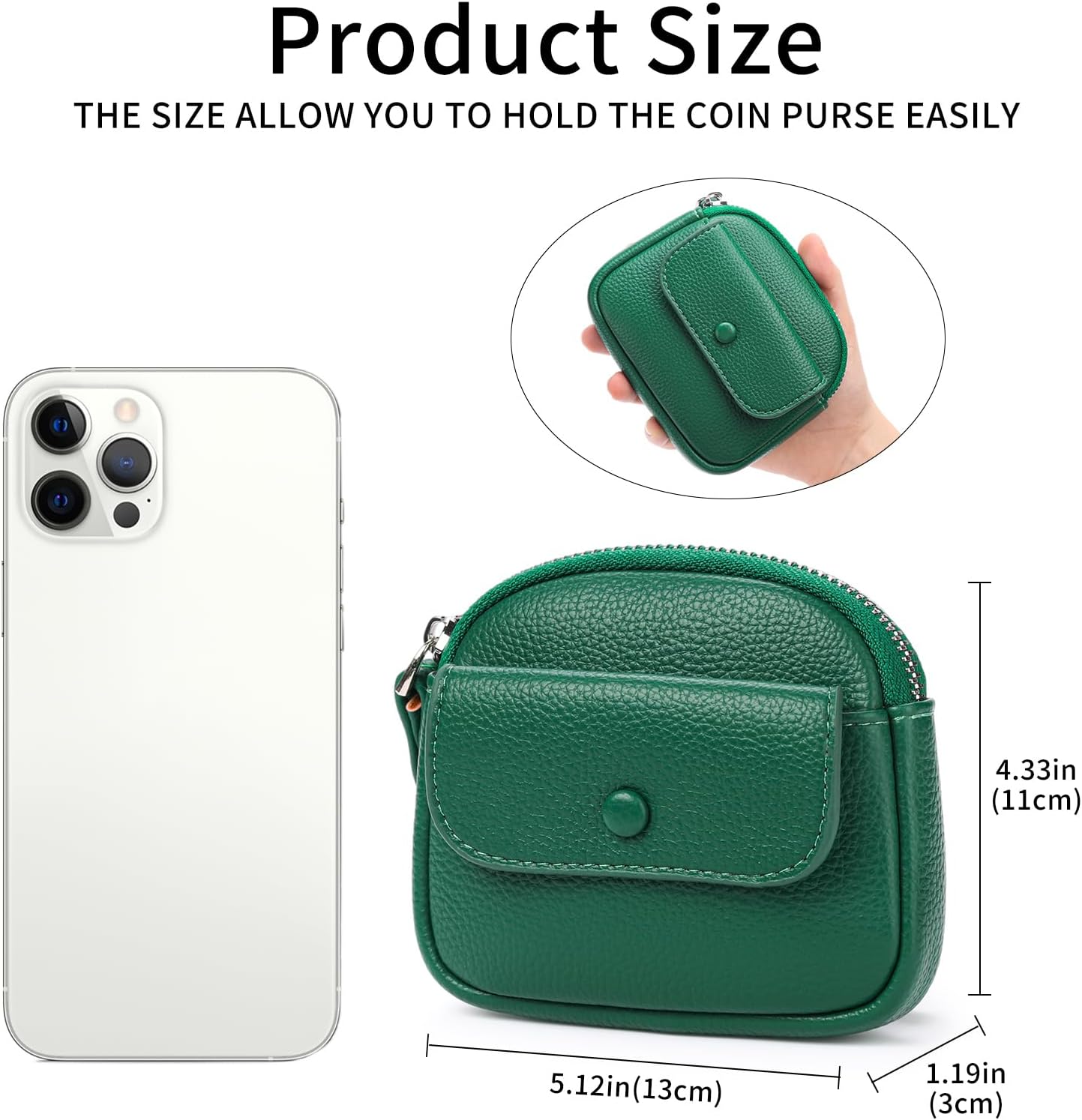 SENDEFN Women's Small Wristlet Coin Pouch Leather Zipper Purse RFID Protection - Image 3