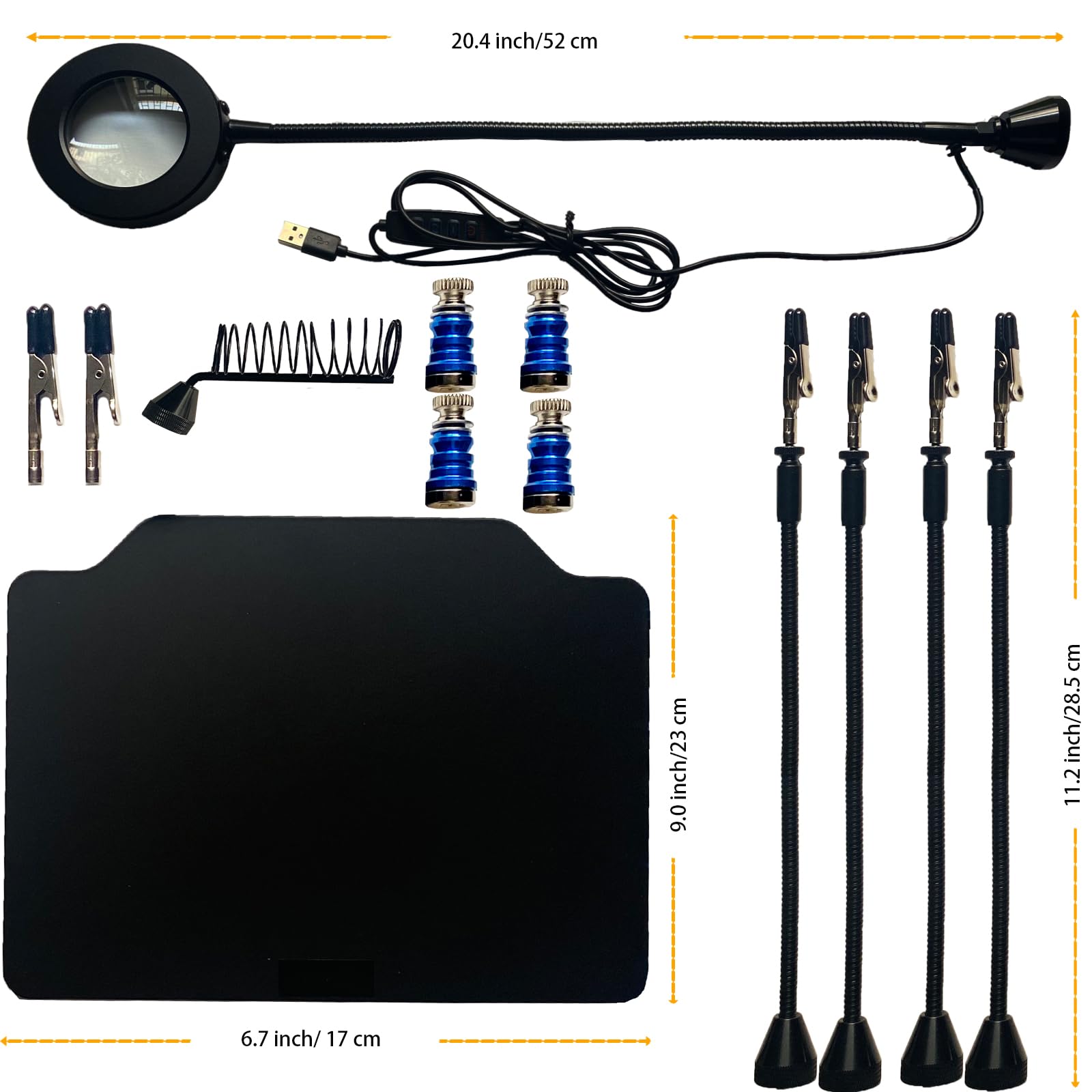 Stazione di saldatura magnetica che aiuta le mani con lente d'ingrandimento con luce terza mano con supporto in ferro Kit di strumenti di saldatura Supporto PCB Piastra di base resistente