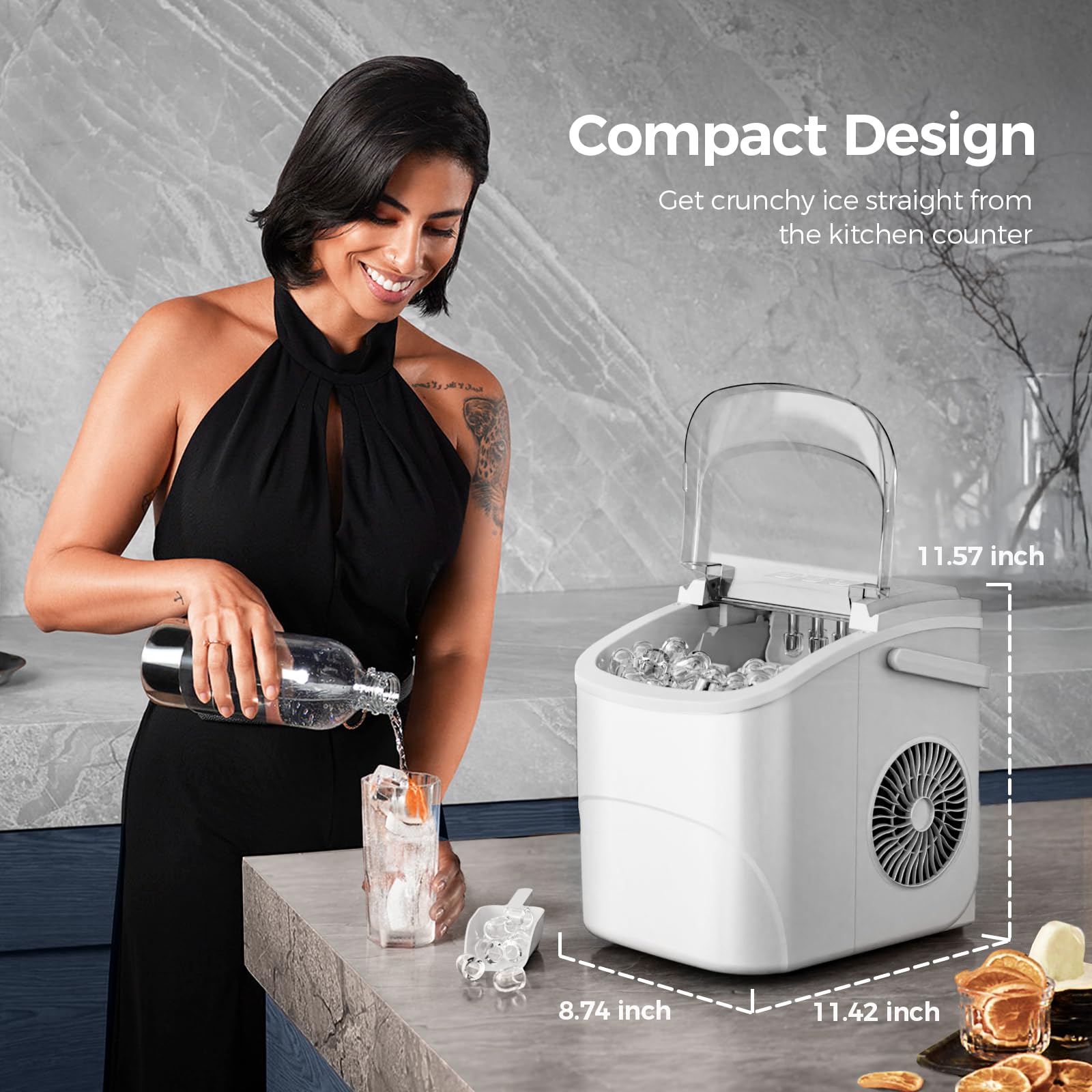 Electactic Ice Makers Countertop,26lbs/24h,9 Cubes In 6 Mins,Portable Ice Maker Machine With Self-Cleaning,2 Sizes Of Bullet Ice,Perfect For Home Kitchen(White) on Fridge.com - View 6