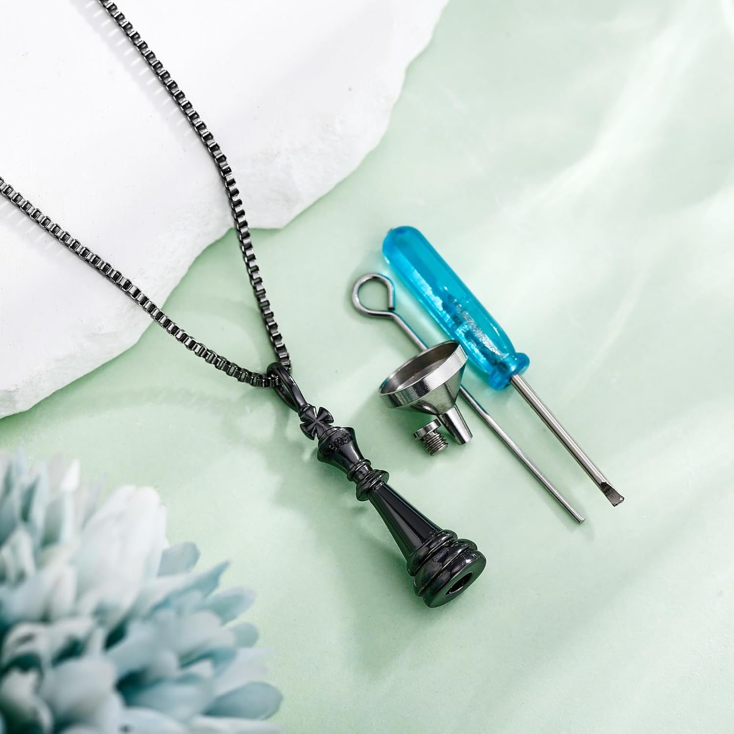 YAFEINI King Chess Urn Necklaces for Ashes 925 Sterling Silver Chess Cremation Necklace for Ashes of Loved One Cremation Jewelry for Men Women - Image 3