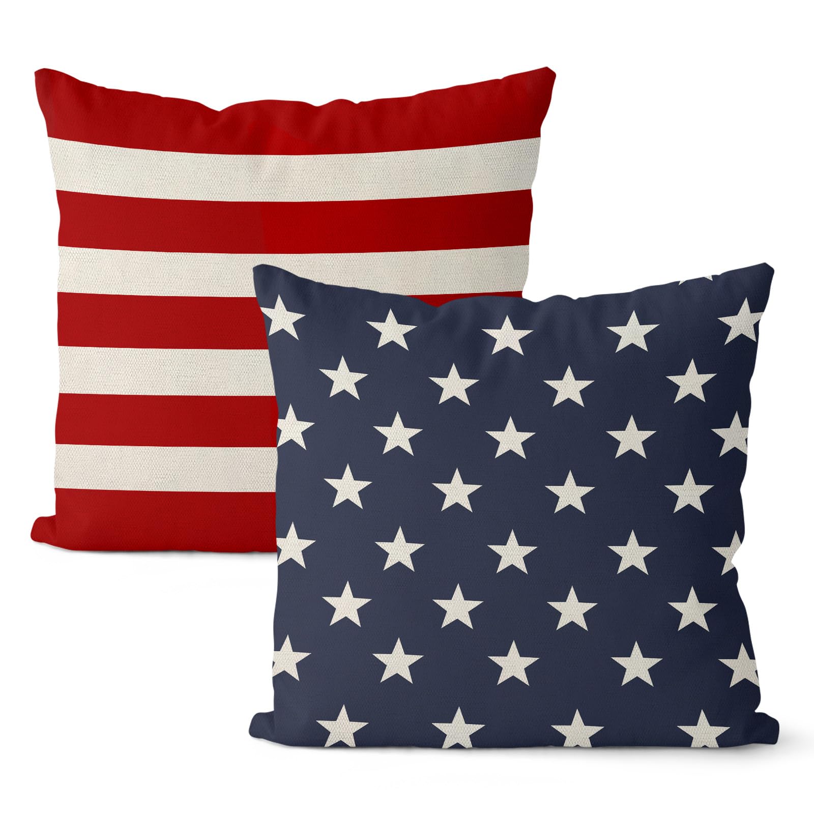 DAFENA 4th of July Pillow Covers 18x18 Inch 2 Pcs Navy Blue Stars Red Stripes Patriotic Decor Throw Pillows Independence Day Outdoor Decoration