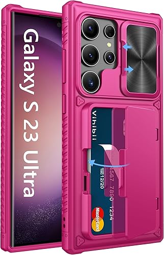 Miniatura 8 de Vihibii Funda para Galaxy S23 Ultra, tarjetero integrado (4 tarjetas) y funda protectora de cámara deslizante y soporte, resistente a los arañazos