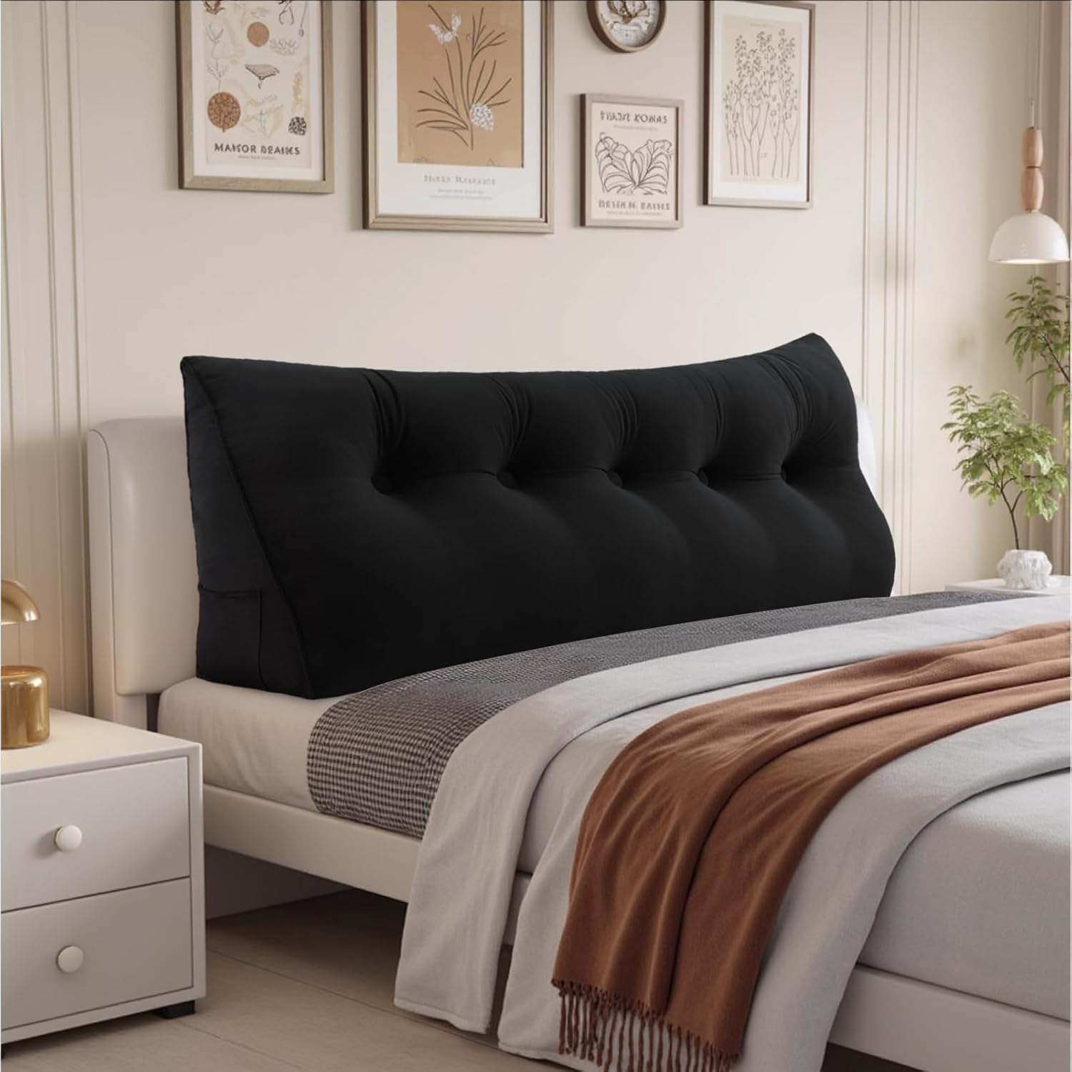 Headboard Wedge Pillow,Queen Bed Wedge Pillow for Headboard,Backrest Pillow for Beds,Reading Pillows for Sitting in Beds Adult,Bolster Pillow for Bed with Removable Cover(Black,Size:60x8x20