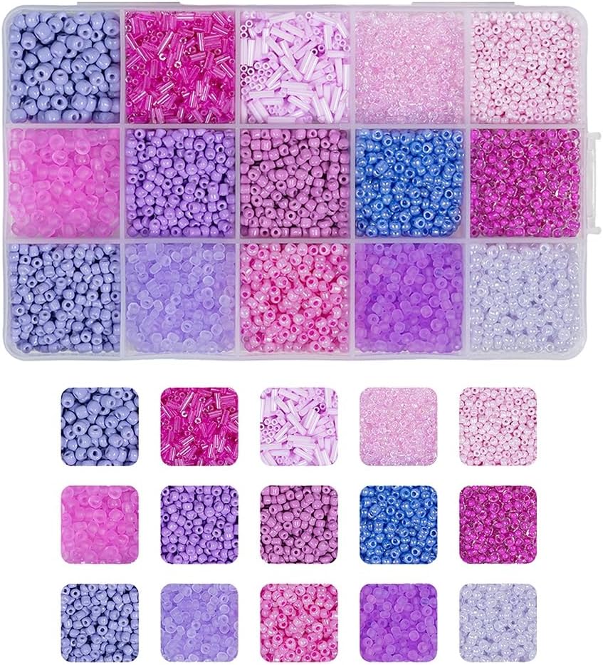 Mix 15 Color Tube Beads Kit with Storage Box, Red Series Glass Seed Beads, Loose Spacer Bead for Bracelet Necklace Jewelry Making DIY Craft Beading