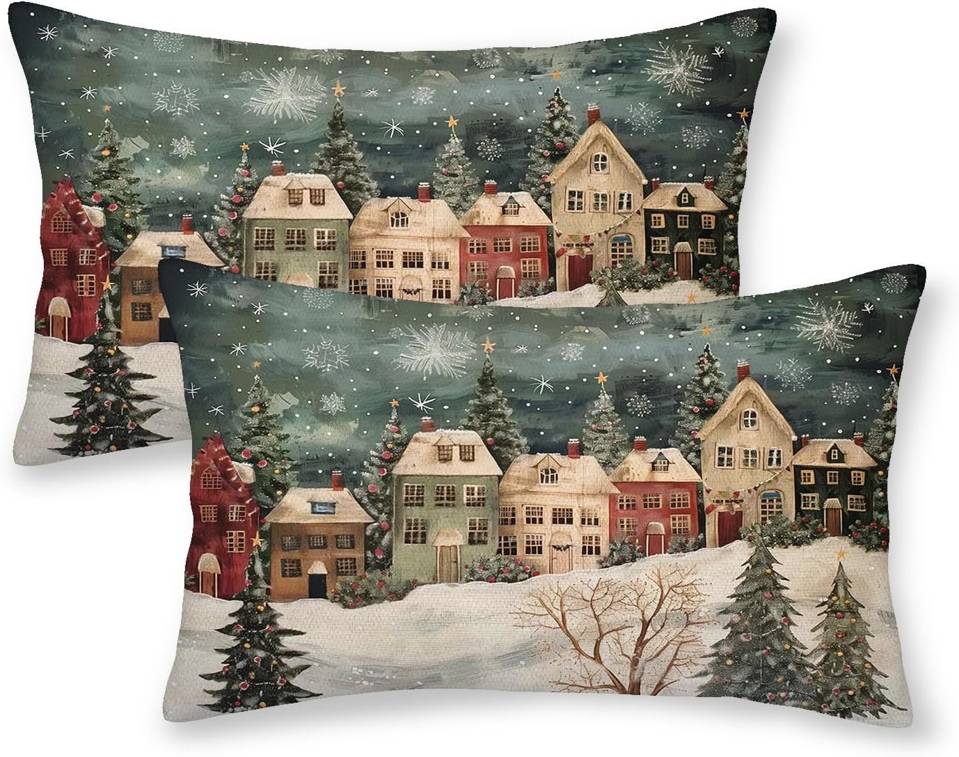 Christmas Pillow Covers 24x24 Inch 2 Pcs Dusty Blue Grey Geometric Snowflake Decor Throw Pillows Winter Xmas Holiday Rustic Farmhouse Decoration Pillowcase Linen Cushion Cover for Couch Sofa