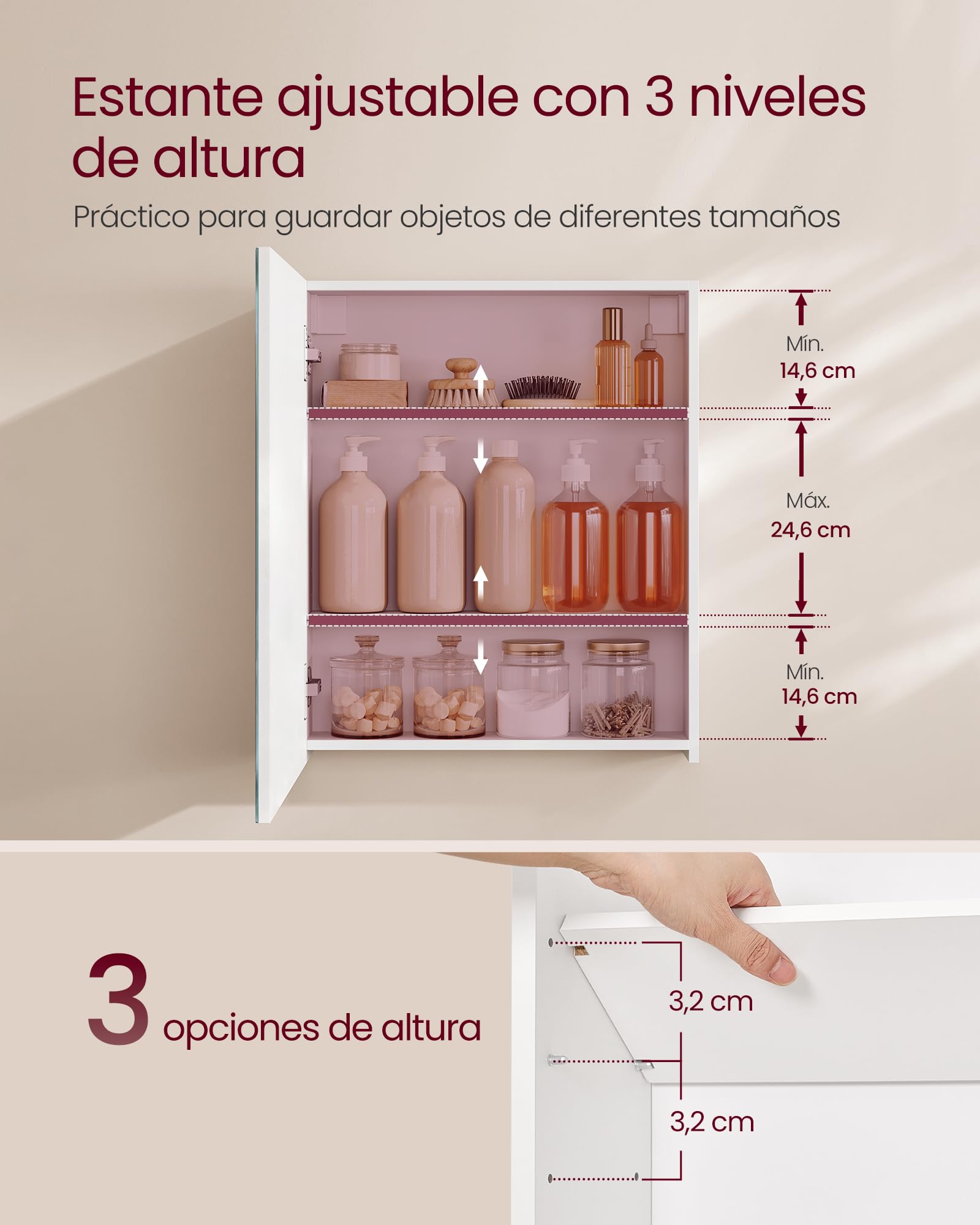VASAGLE Kailyn Colección - Armario de Pared para Baño, 1 Puerta con Espejo, Estilo Moderno, 13 x 50 x 60 cm, Blanco BBK012WB01
