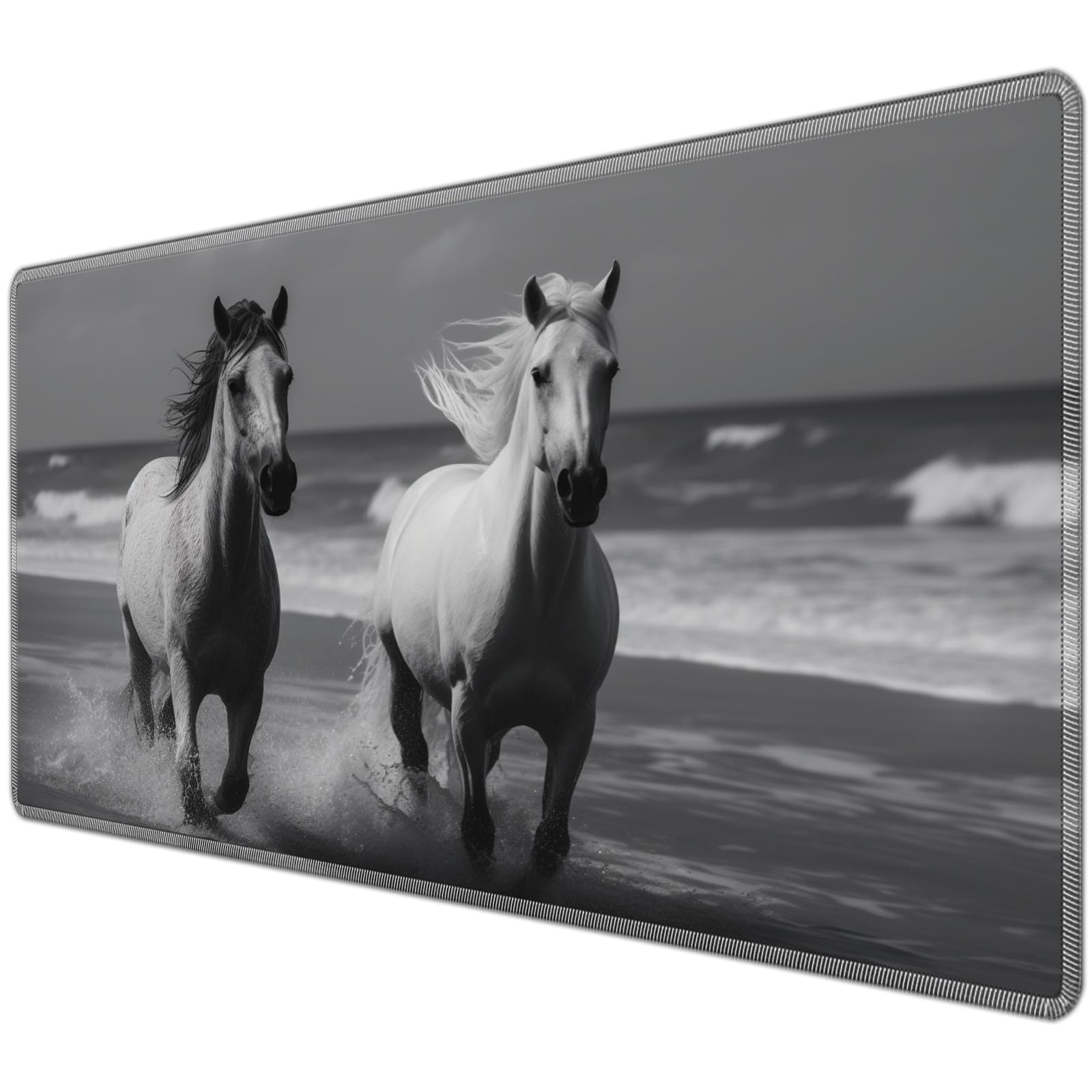 JANENFNA TCG Playmat Desk Mats 24 x 14 inches Mousepad Compatible for MTG Trading Card Game Play Mats Smooth Rubber Surface Original Magic The Gathering Play Mat, Two Horses Running — image 1