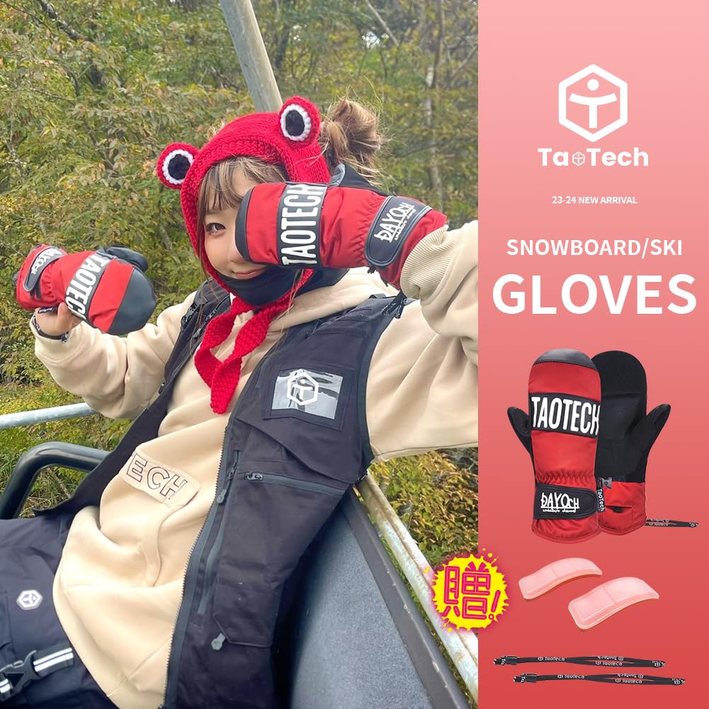 snowboard protektor handschuhe TaoTech ] Rider Collaboration Fäustlinge Handgelenkschutz Herren Damen Skihandschuhe mit Wasserdicht 5 Finger Innen (Asuka/Rot, M) Fashion UVEX true Radhelm Lady QBP Variante:Box indigo lila für rechteckige Coverminder ohne Deckel