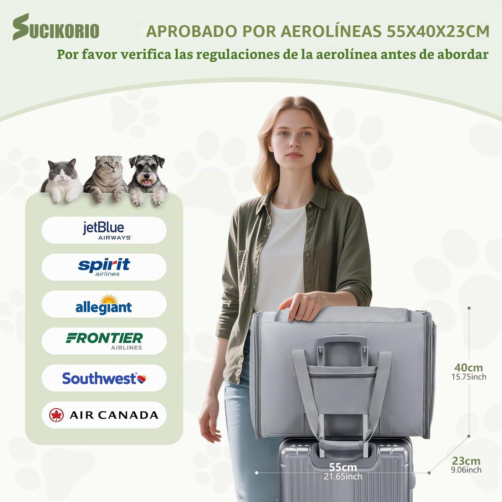 55x40x23cm Transportin Gato Homologado Para Avion Cabina, Plegable Bolsa de Transportin Perro Grande Transpirable Cat Carrier con Bebedero Plegable Para Gatos y Perros, Air Europa Aerolineas