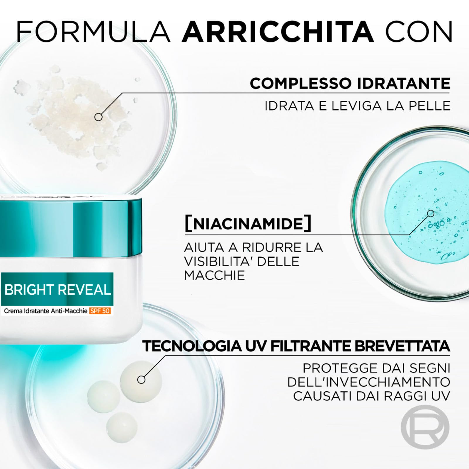 L'Oréal Paris Bright Reveal Anti-Flecken-Kit mit Feuchtigkeitscreme SPF50 50 ml + UV-Flüssigkeit SPF50 50 ml + Peeling 25 ml – 3er-Set