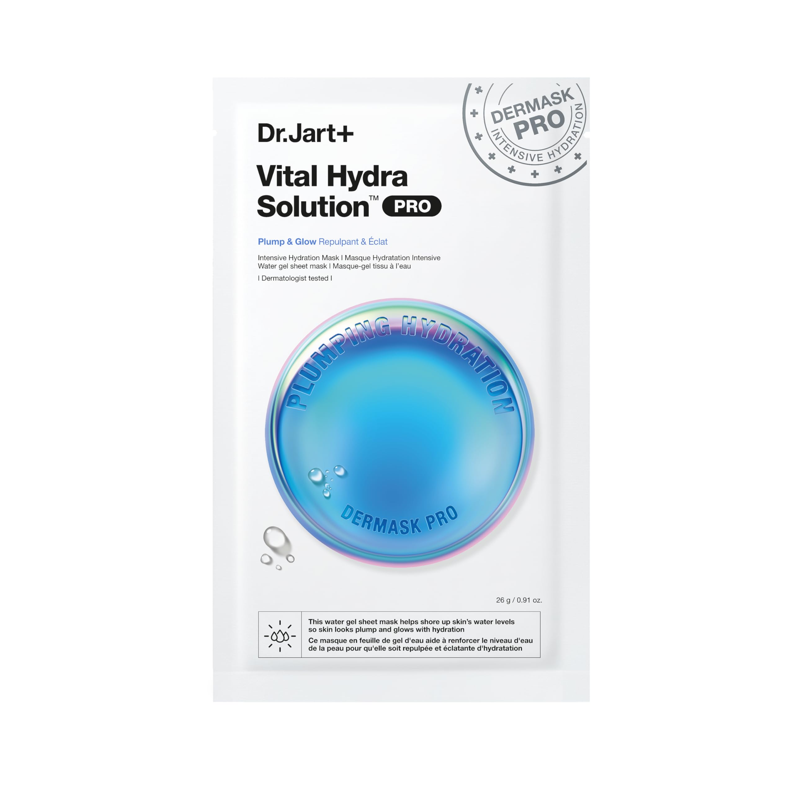 Dr.Jart+ Dermask Vital Hydra Solution Glow Gesichtsmaske mit Hyaluronsäure | Tuchmaske | Koreanische Hautpflege, 26 g