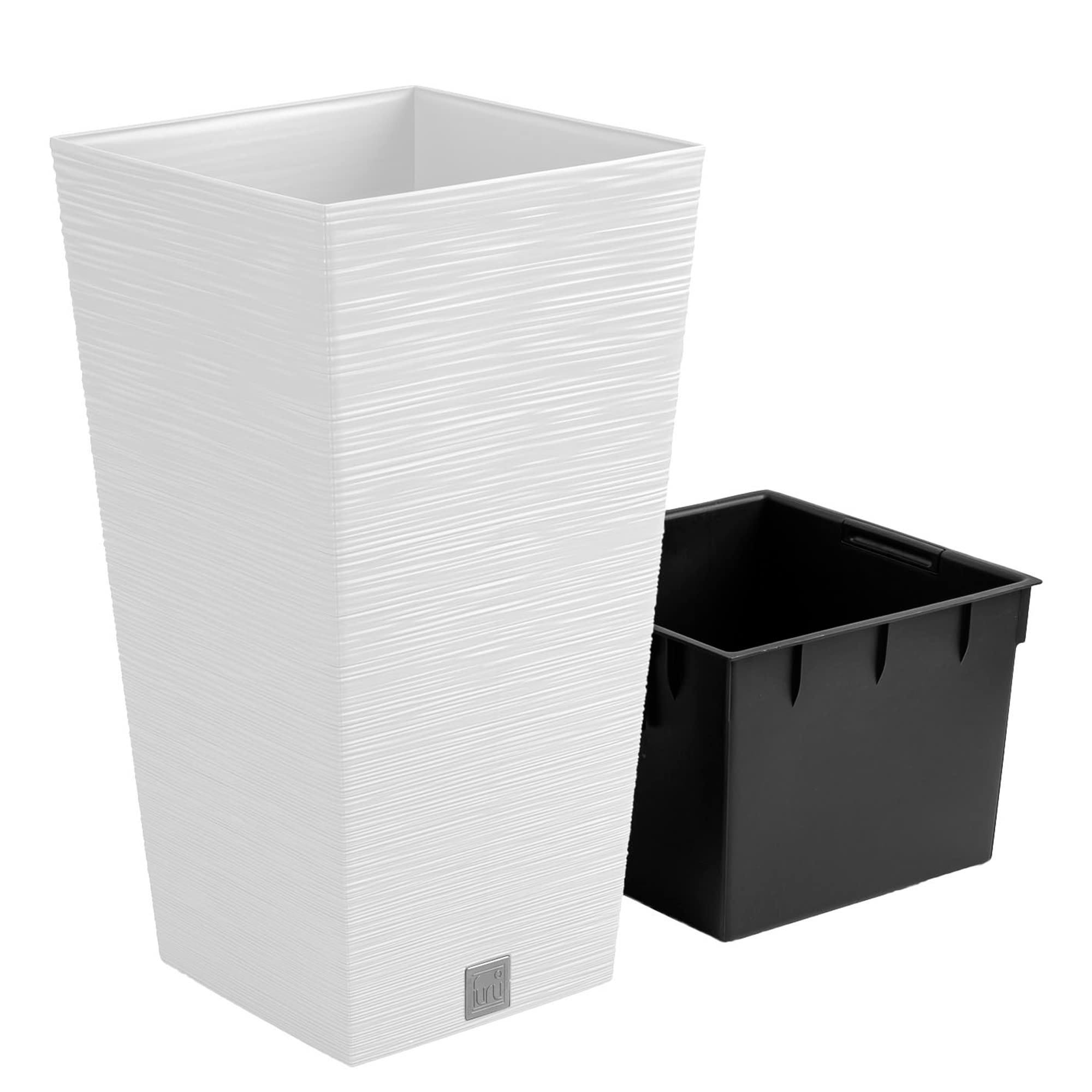 Macetero Color Blanco, con depósito, colección Furu, de 24 x 24 x 45 cm, Capacidad de 7,5 L.
