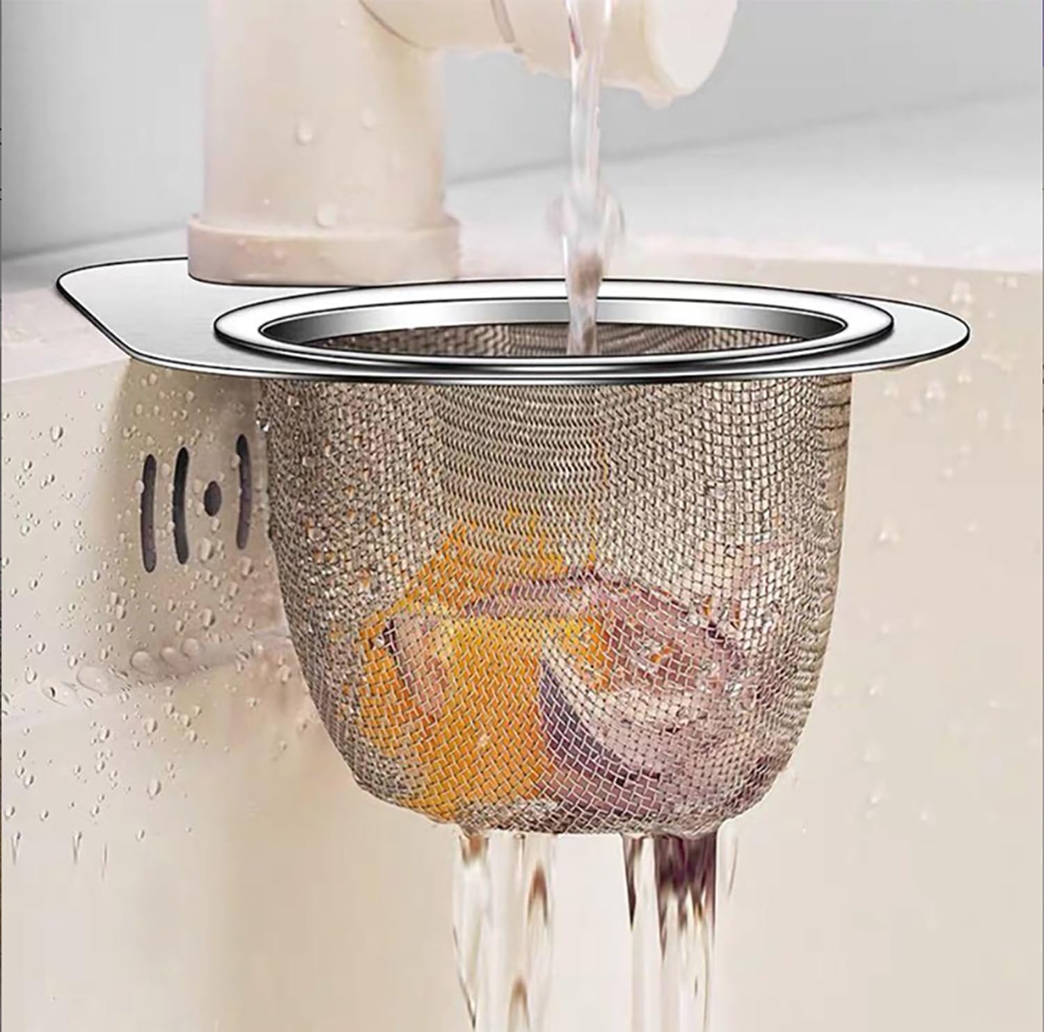 MosQuick® Stainless Steel Kitchen Sink Drain Basket, Big Round Strainer, Food Waste Peel Collector, Filter Jali for Wash Basin, Rust Free Drainer, NALI Cover Mesh, Hair Catcher Chalni (Silver) — Amazon image 4