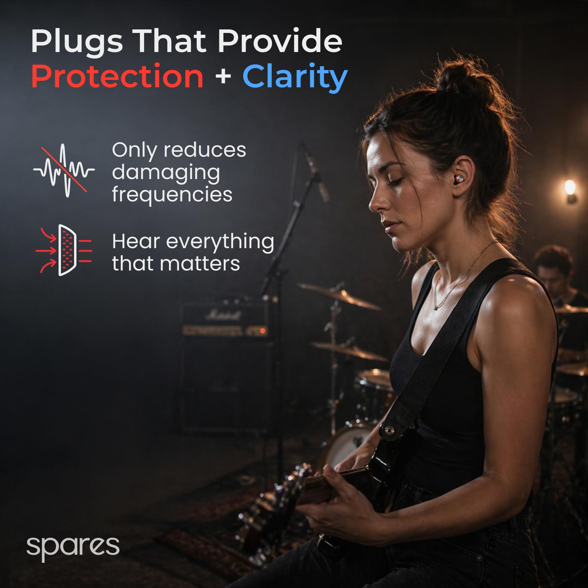 Spares: Tapones para los oídos de alta fidelidad con cuatro almohadillas de silicona intercambiables y filtro acústico de acero inoxidable para un sonido natural sin distorsión. Reutilizables