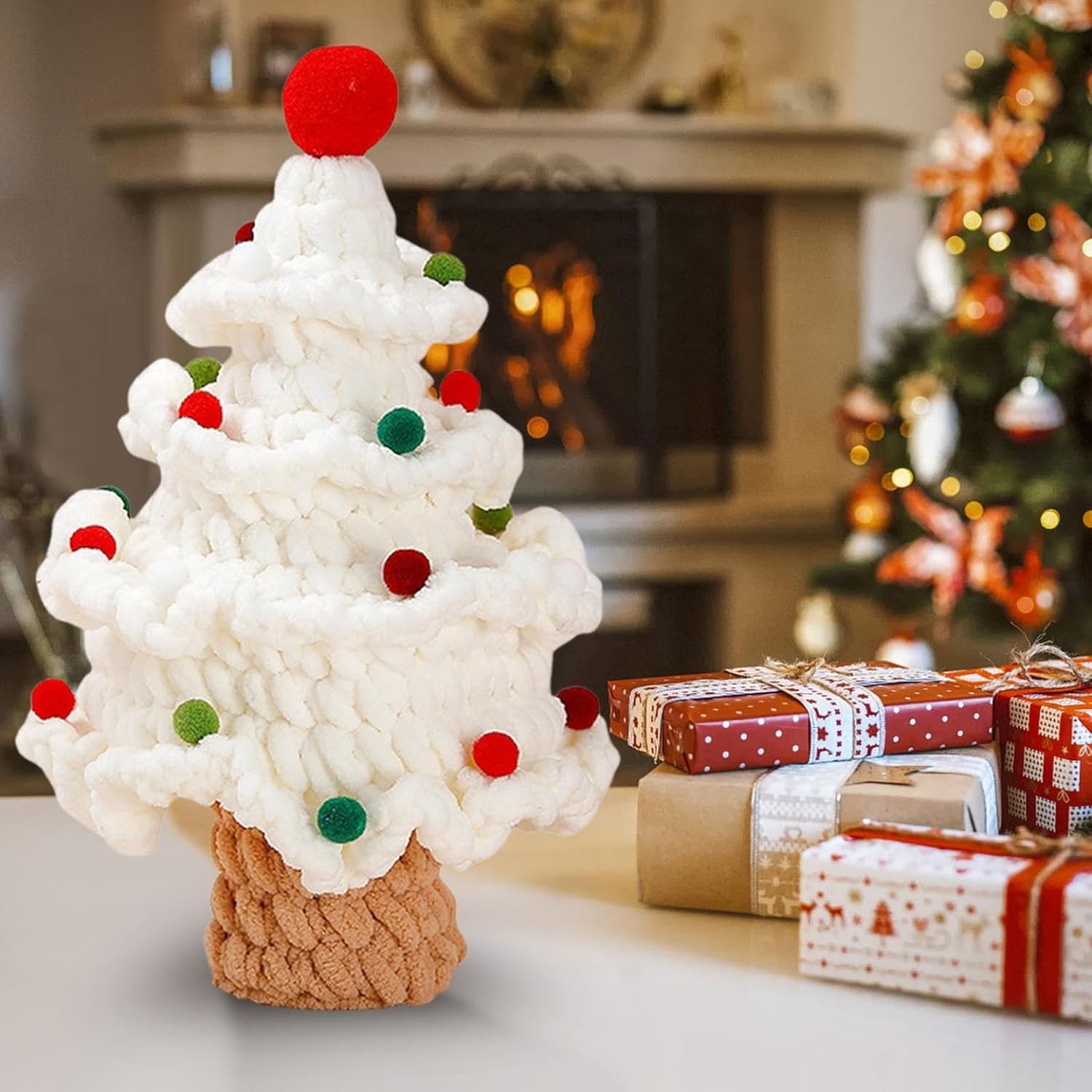 Christmas Crochet Kit for Beginners, Christmas Tree Crochet Kit Learn to Crochet Christmas Tree DIY Knitting Kit for Adults Crochet Kit Include Instructions and Yarns, Hook, Accessories (3PCS ABC)