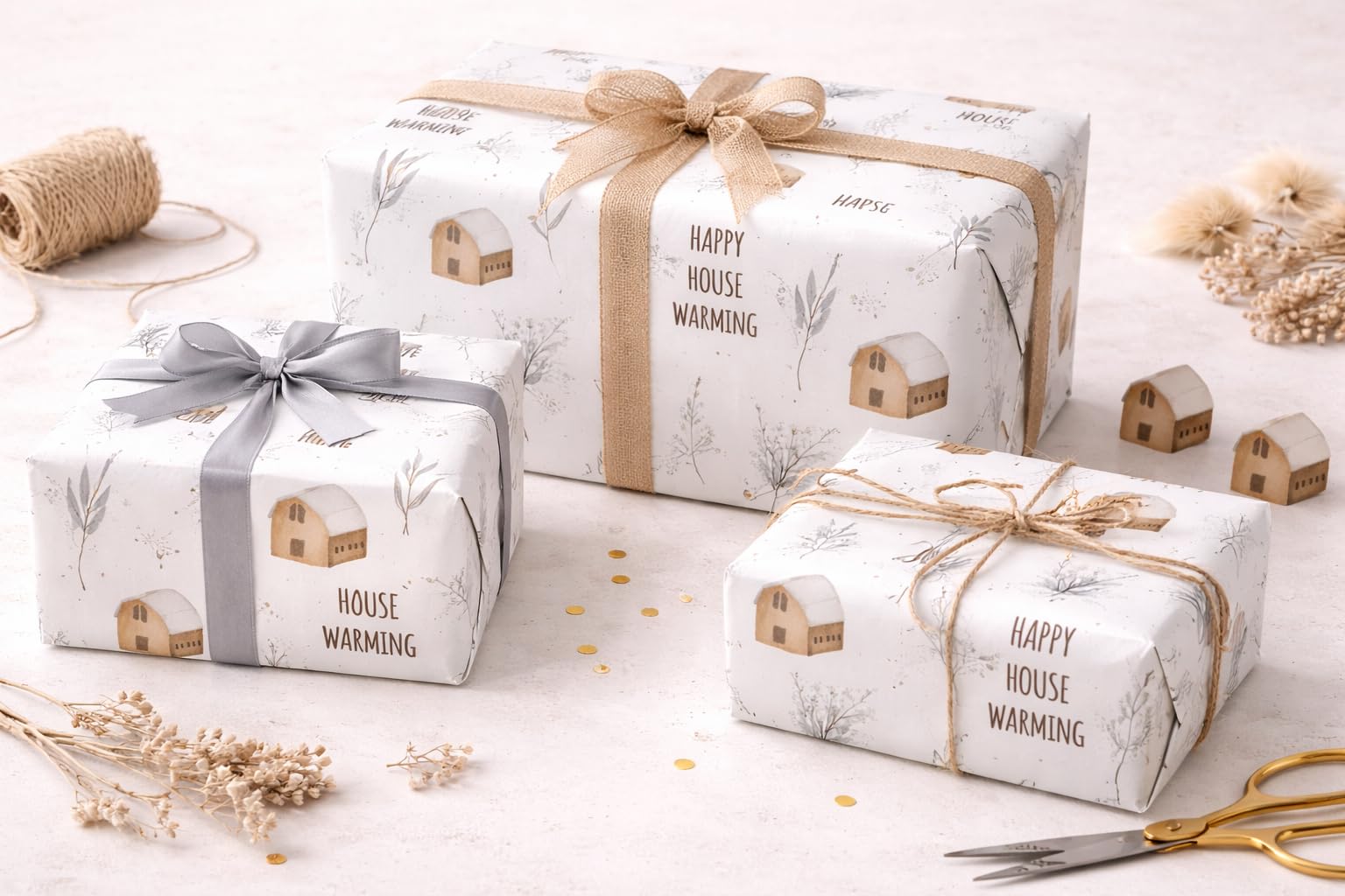 Housewarming Wrapping Paper – New Gift Wrap Roll, “Home Sweet Home” Designs, Premium Gift Wrap for Housewarming Gifts (Design 4, 5 Metre)