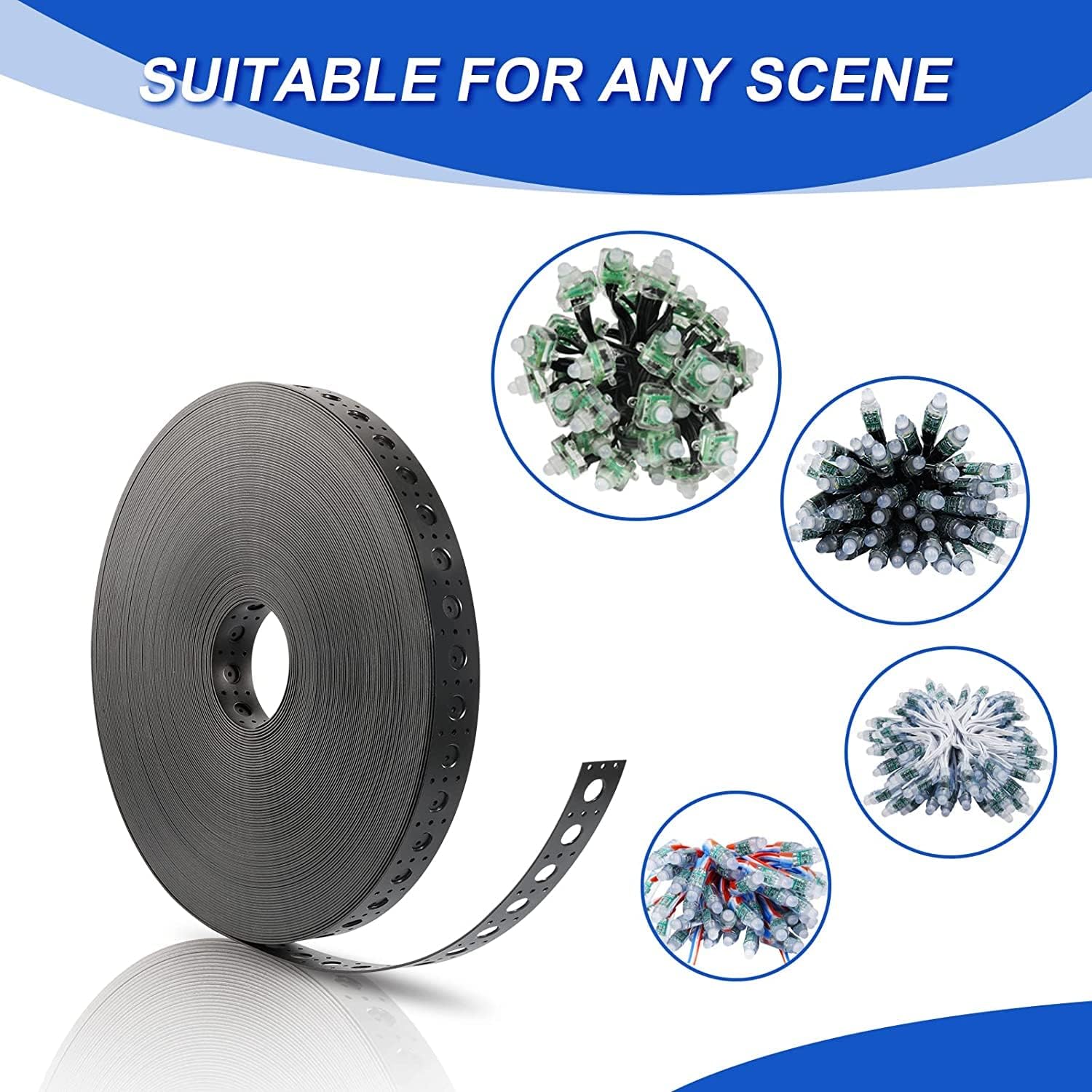 50m 164ft Black Mounting strip 1inch spacing, Suitable for 12mm RGB pixel nodes,HDPE Material 30mm width Plastic strips
