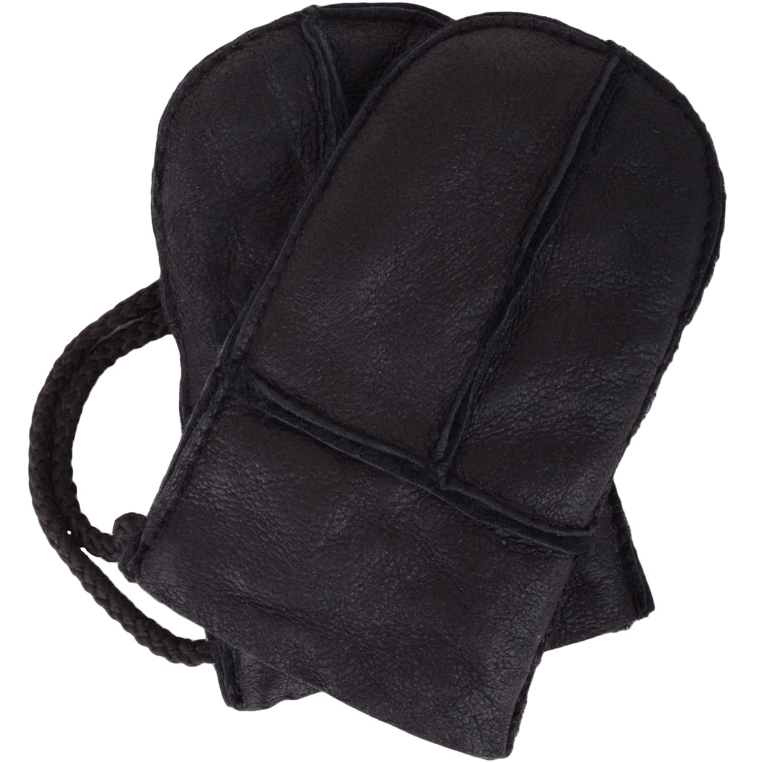 Snugrugs Black Silky Nappalan Baby Infant Winter Split Palm Genuine Sheepskin Mittens With Cord