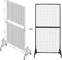 Vista 5 de Paquete de 1 estante de exhibición de panel de rejilla doble de 3 x 6 pies con base en T resistente, soporte de exhibición de paneles de pared