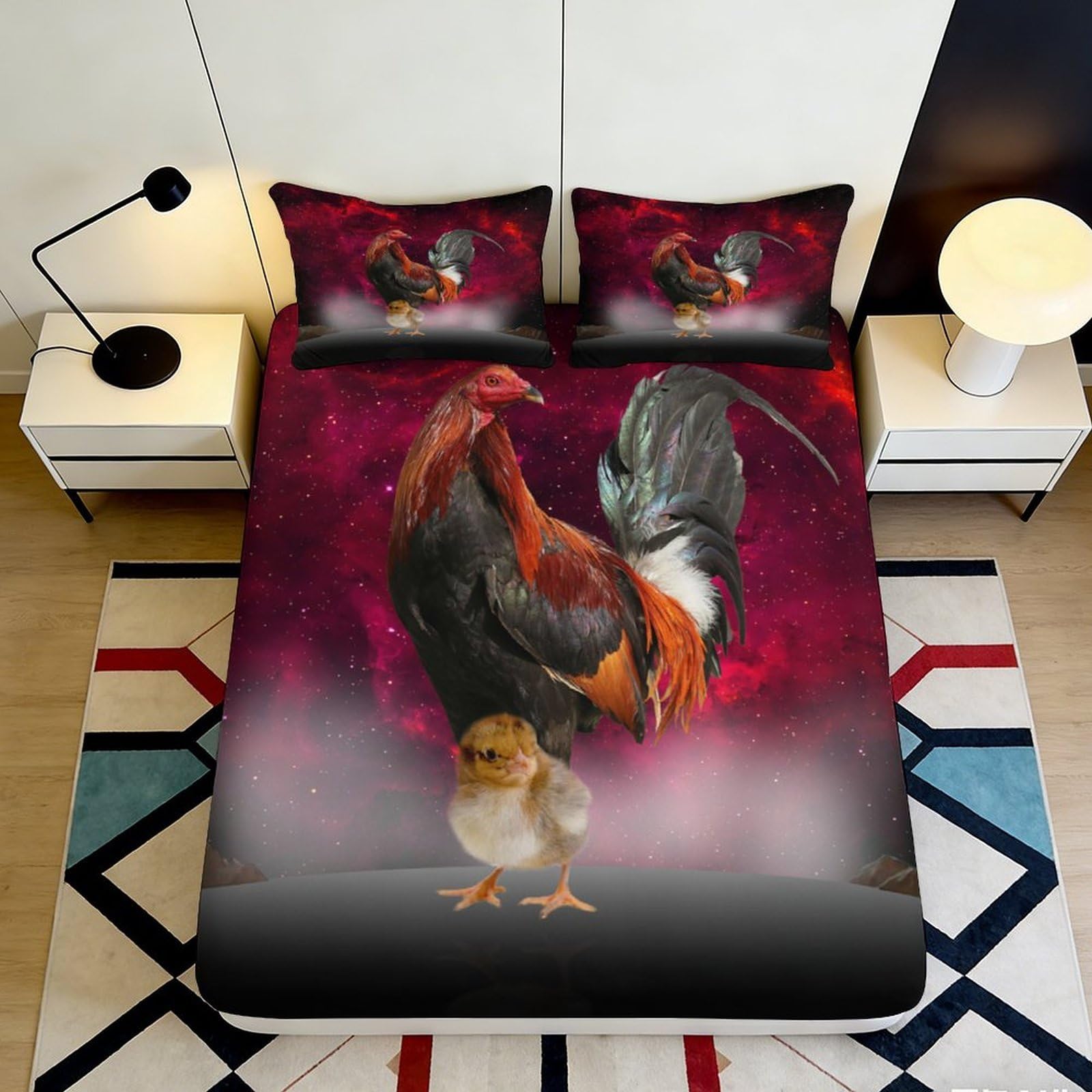 Pnayamiorkfel Style-2 3D Printed Rooster Galaxy Fitted Sheet Microfiber Soft Breathable Cosmic Nebula Bed Cover For Bedroom Decor 90X200x25cm