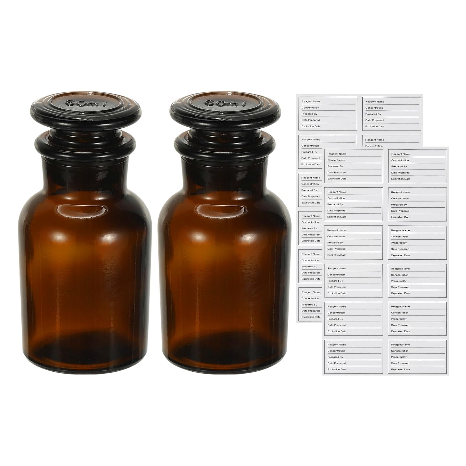 PATIKIL 2 Pack 60ml Frasco Vidrio Para Reactivos, Frasco Boca Ancha Para Almacenamiento Medios Con Tapón Esmerilado Para Laboratorio Agua Reactivos Líquidos Química Ciencia, Marrón(2.1oz)
