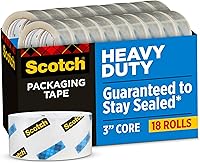 Scotch Heavy Duty Shipping Packing Tape, 1.88" x 54.6 yd, 18 Rolls - Industrial Strength Clear Box Sealing Tape for Moving & Shipping