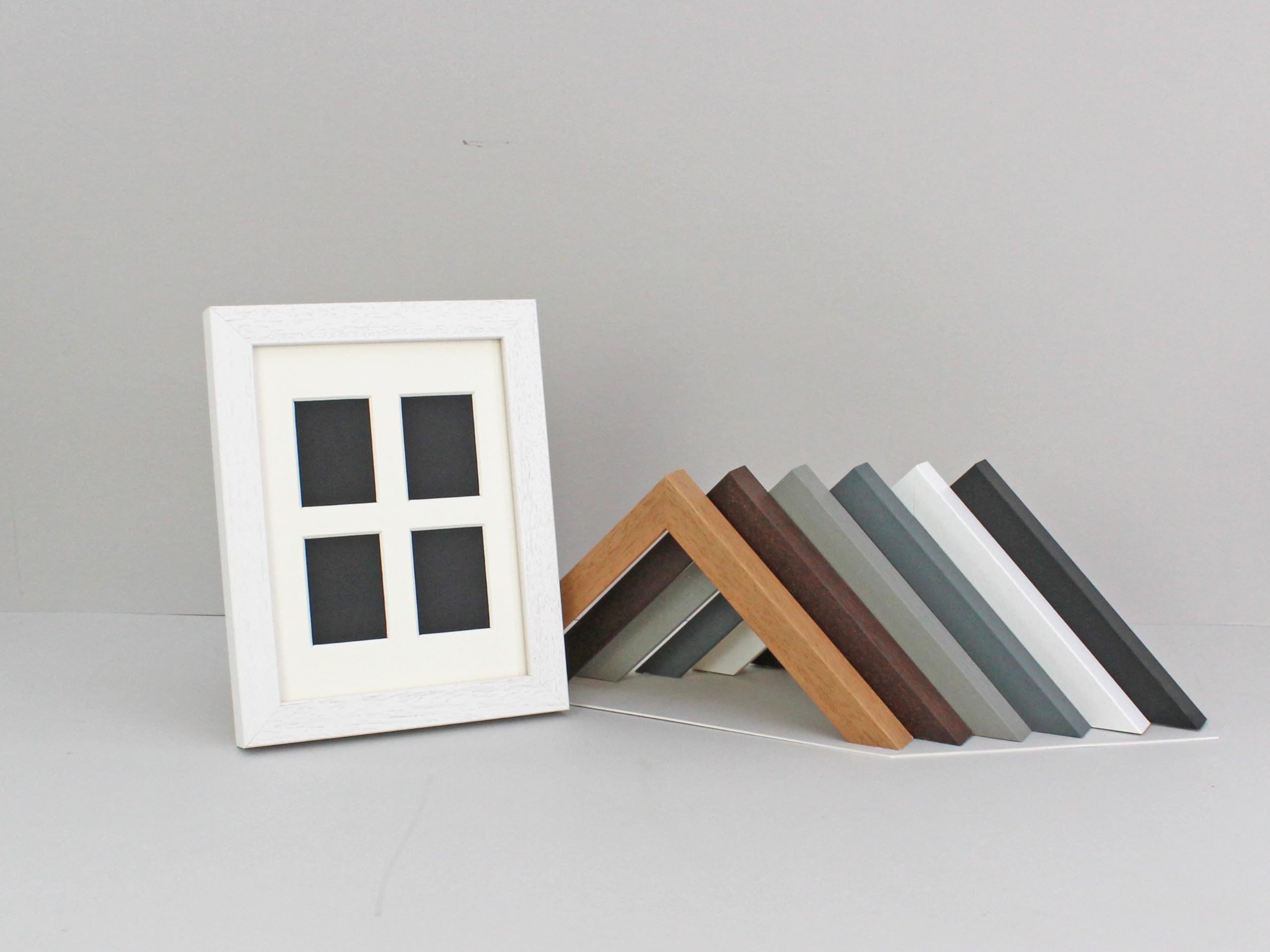 Instax Mini Multi Aperture Wooden Photo Frame. Holds four instax sized Photos. 6x8" Frame. Portrait or Landscape. Stand or Hang. (Walnut Frame)