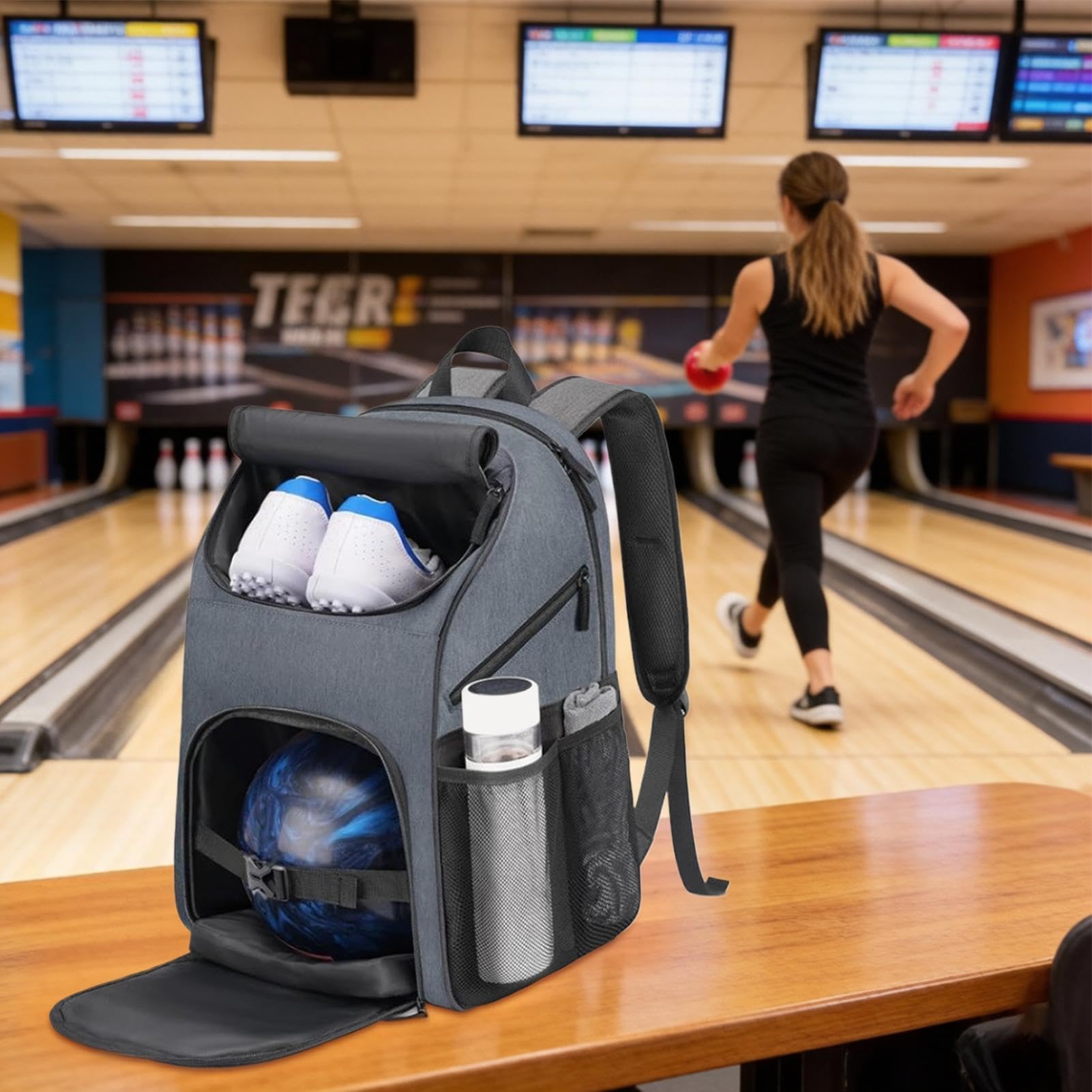 Borsa per palline da bowling, impermeabile, grande capacità con scomparto per scarpe, grigio., Vedere descrizione, Vedi descrizione | Borsa imbottita per giocatori maschili, asciugamani, scarpe, guanti, viaggi e competizioni