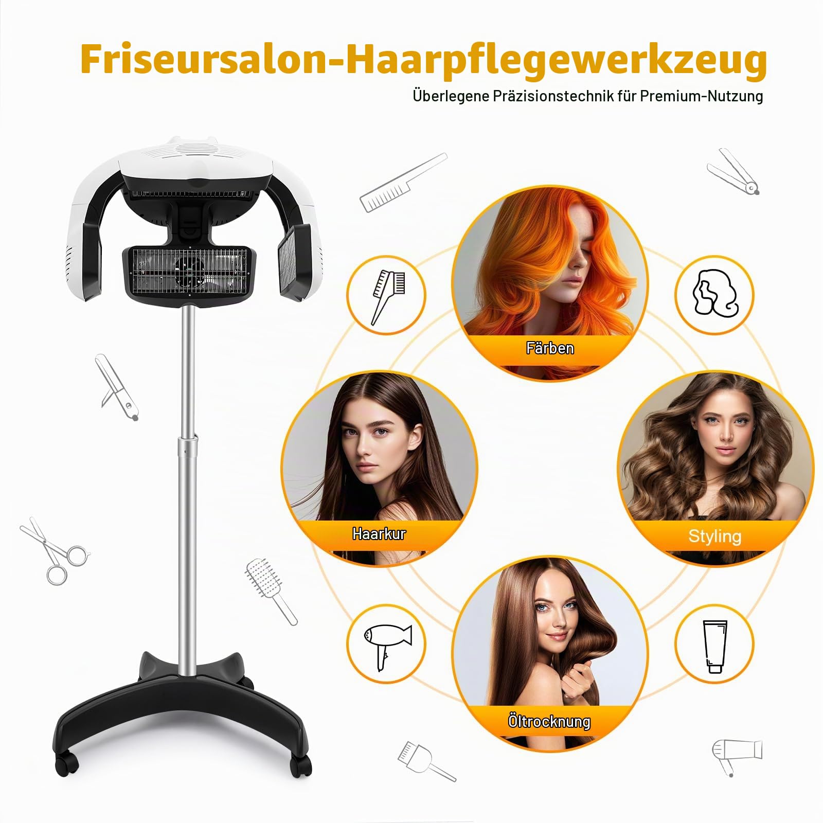 Trockenhaube, Ionen Haartrockenhaube, Professioneller Haartrockner, 32-176°F, Höhenverstellbarer Bodenständer, Für Dauerwellen & Haarpflege, Salon & Zuhause