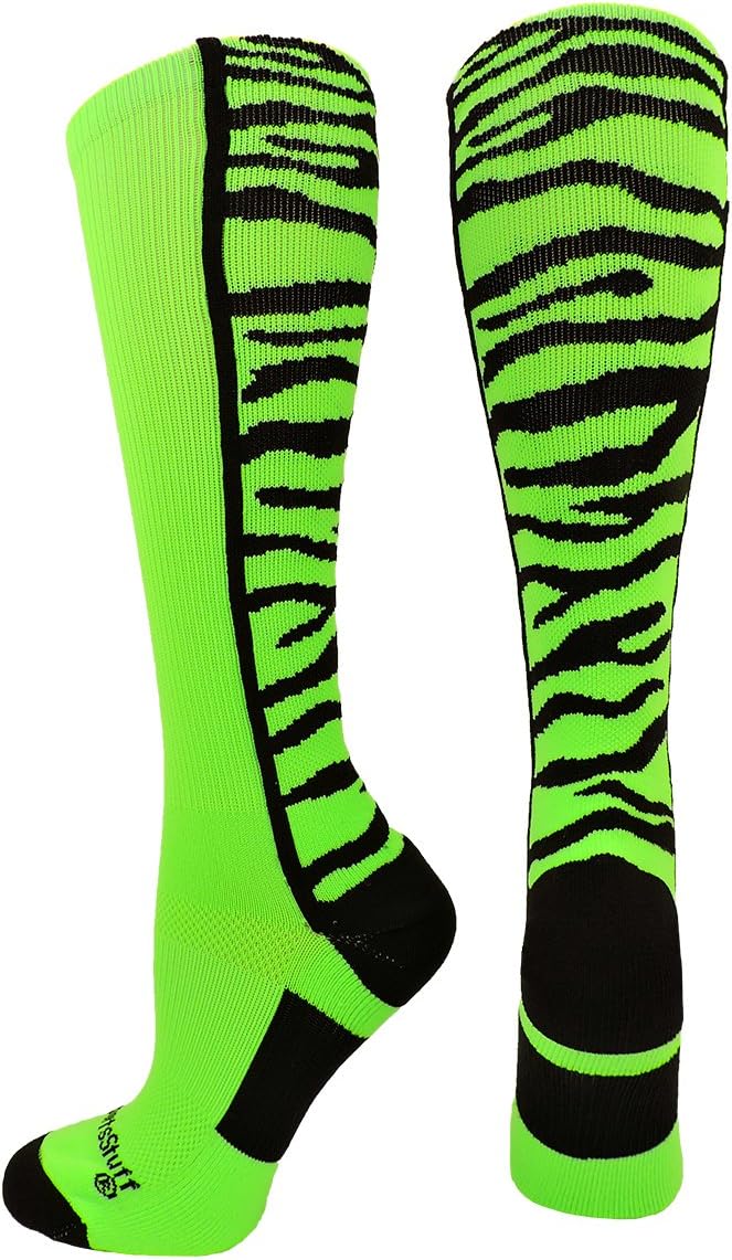 MadSportsStuff Crazy Socks with Safari Tiger Stripes for Softball Baseball Boys Girls Women Men Youth Adult Kids Over Calf