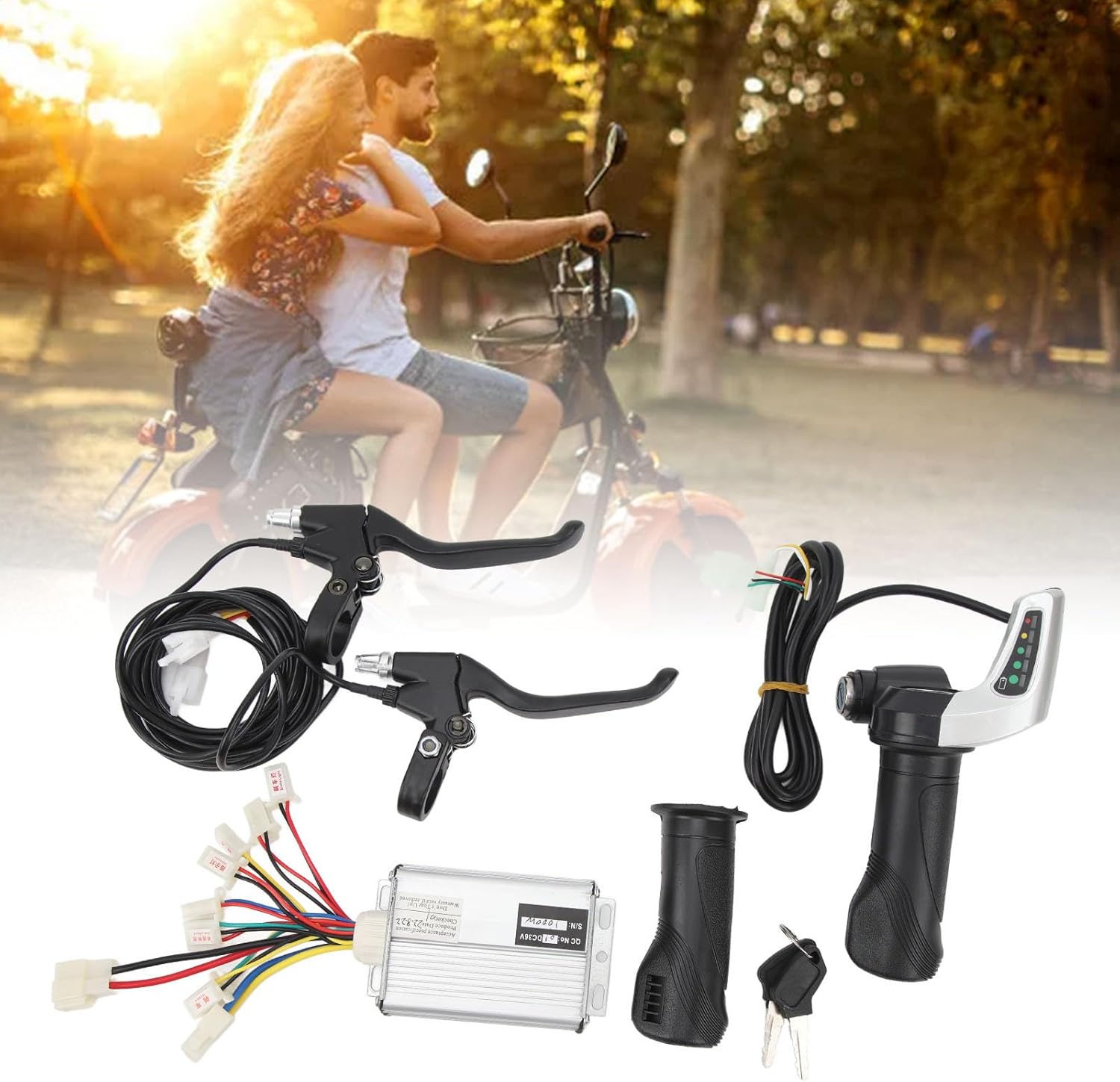 E Conversion Kit, 3V 1000W Electric Controller Conversion Kit Throttle Grip with 36V Tip Screen Lock All Aluminum Brake Handle