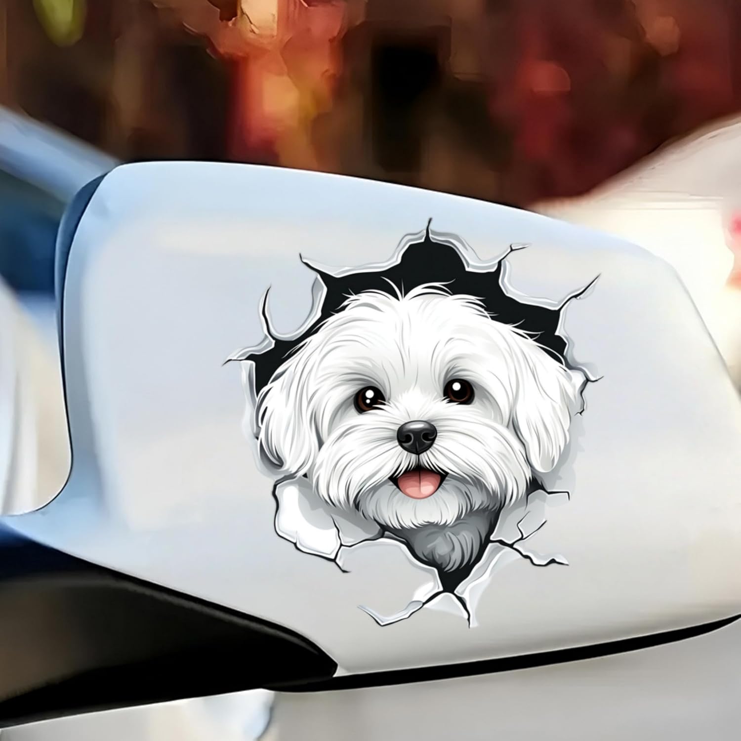 Maltese Dog 3D Crack Sticker – 5.5 Inch Car Stickers, Waterproof Decals, Bumper Stickers for SUVs, Motorcycles, Laptops, Walls, Doors, Helmets, Suitcases, Glossy Durable, 2 Pack image 5