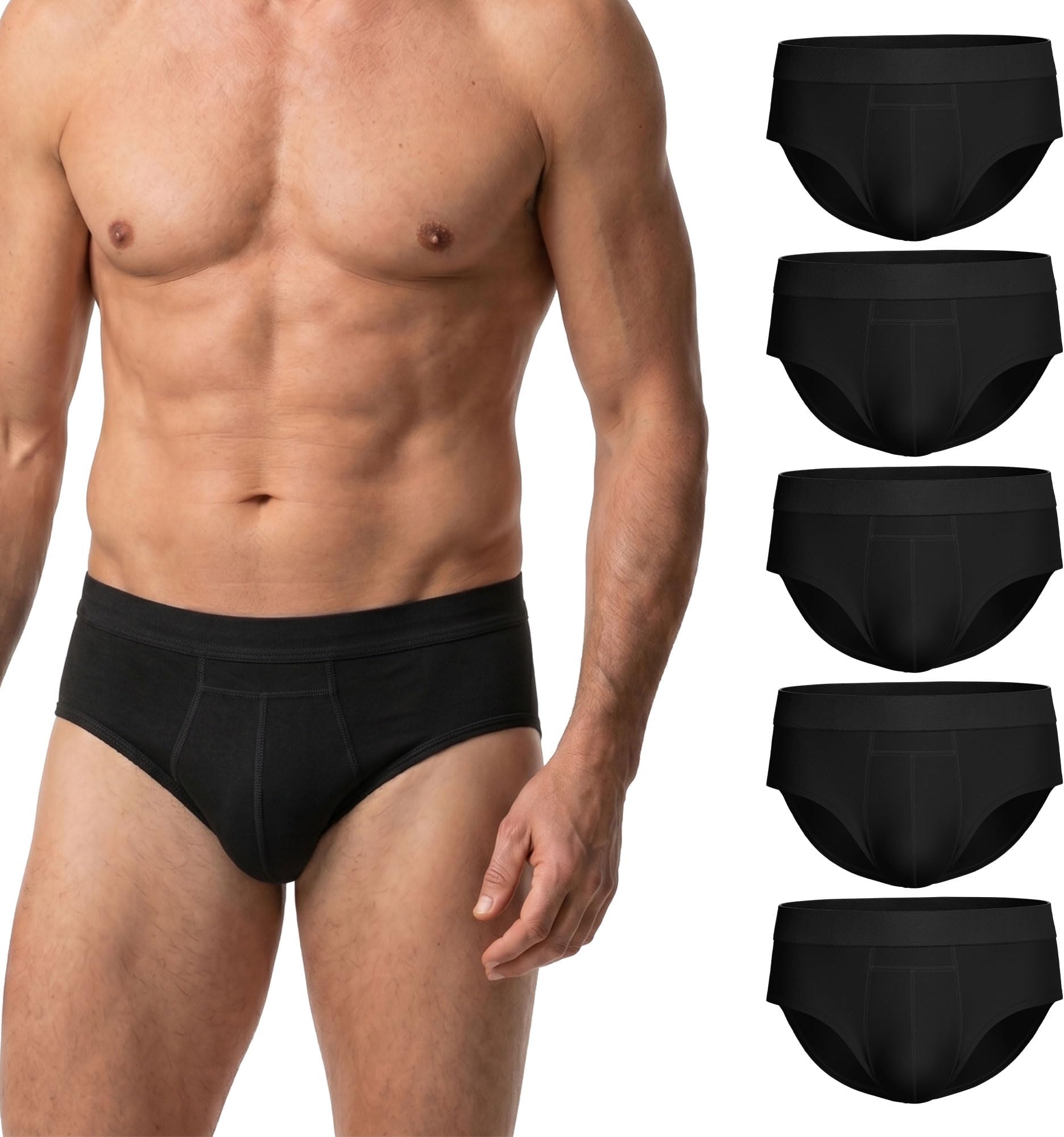 Washable & Reusable Urinary Incontinence Cotton Brief Underwear for Men - 5 Pack (Buy 4 Get 1 Free), Black, Size Large