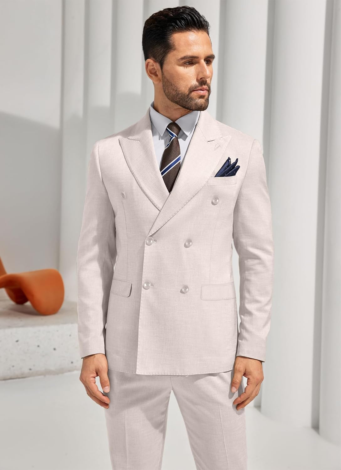 Mens Double Breasted Suit Slim Fit Solid Suit Jacket and Dress Pants 2 Piece Set Prom Wedding Suits for Men - Image 3