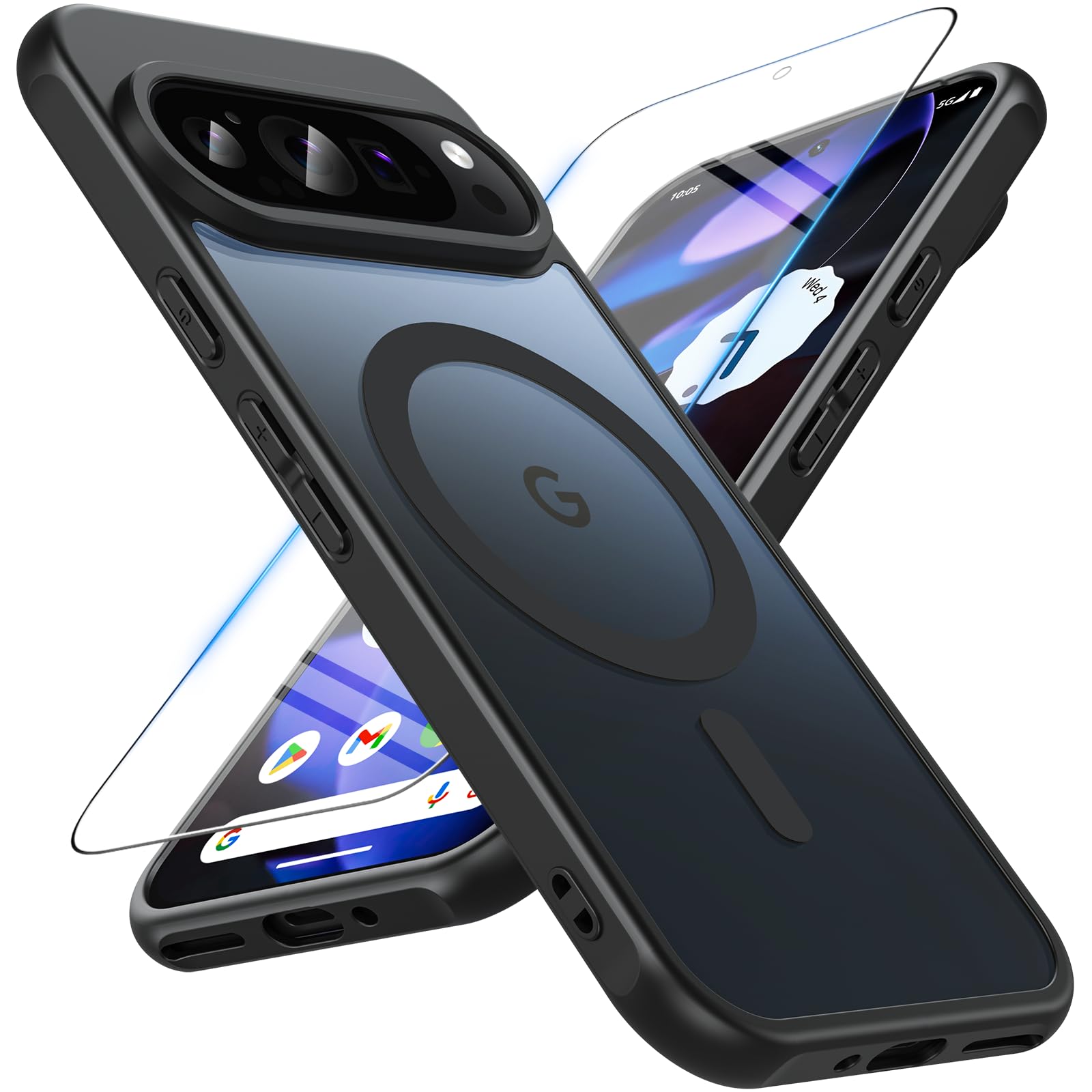 OWKEY Google Pixel 9/ 9 Pro Hülle kompatibel mit Magsafe mit Panzer Glas, [Schutz in Militärqualität] Magnetisch Stoßfest Handyhülle PIXEL 9 Pro |9 Case Dünn Cover Schutzhülle, Schwarz